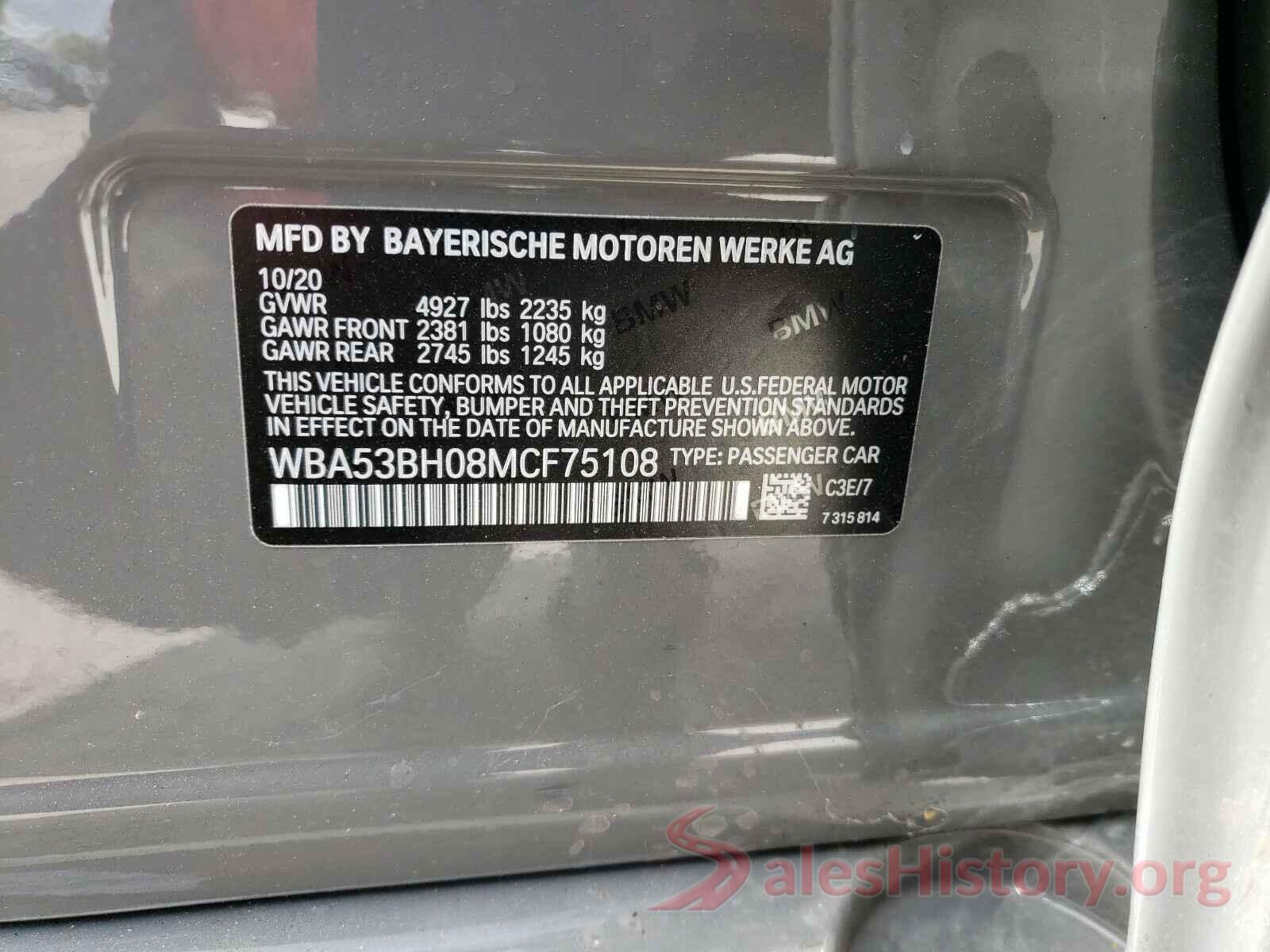 WBA53BH08MCF75108 2021 BMW 5 SERIES