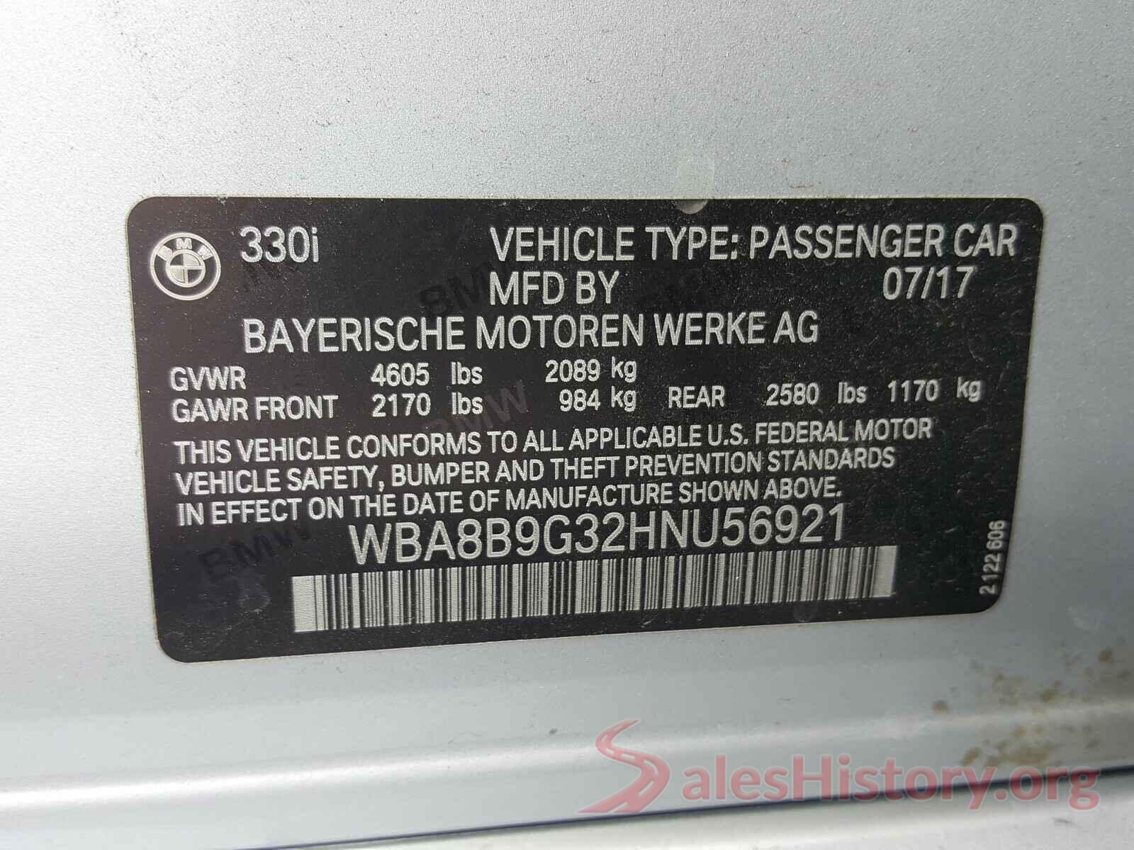 WBA8B9G32HNU56921 2017 BMW 3 SERIES