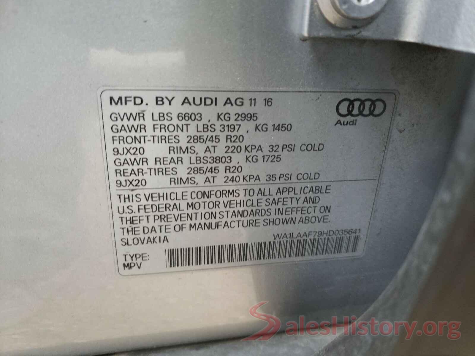 WA1LAAF79HD035641 2017 AUDI Q7