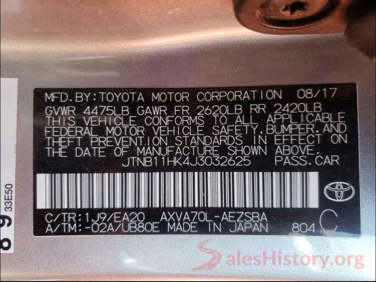 JTNB11HK4J3032625 2018 TOYOTA CAMRY