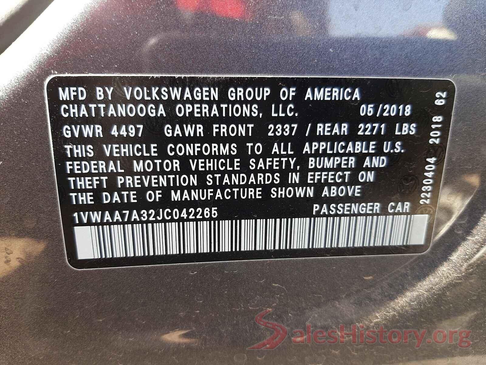 1VWAA7A32JC042265 2018 VOLKSWAGEN PASSAT