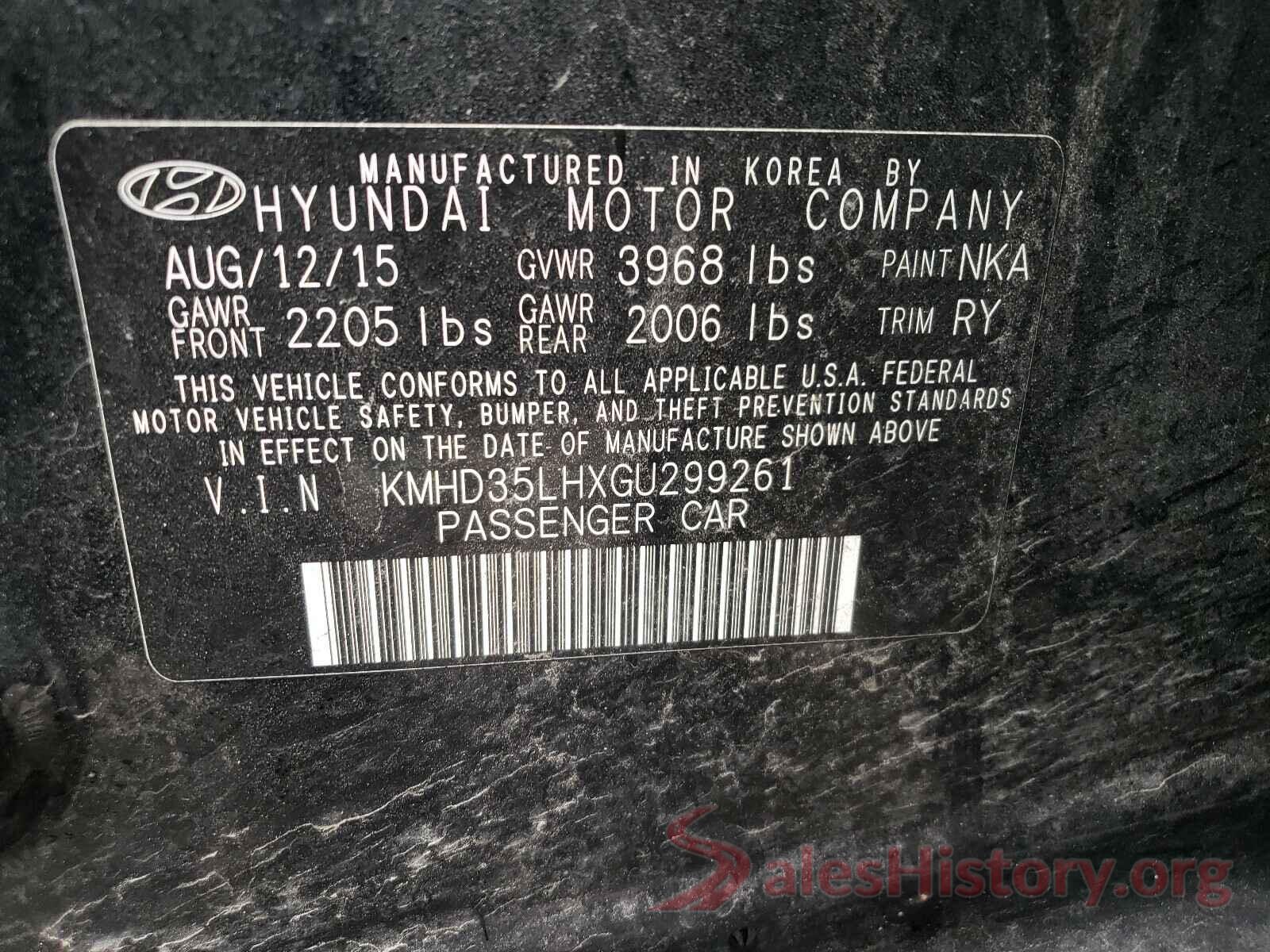 KMHD35LHXGU299261 2016 HYUNDAI ELANTRA