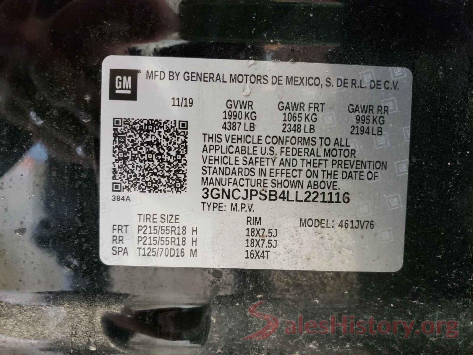 3GNCJPSB4LL221116 2020 CHEVROLET TRAX