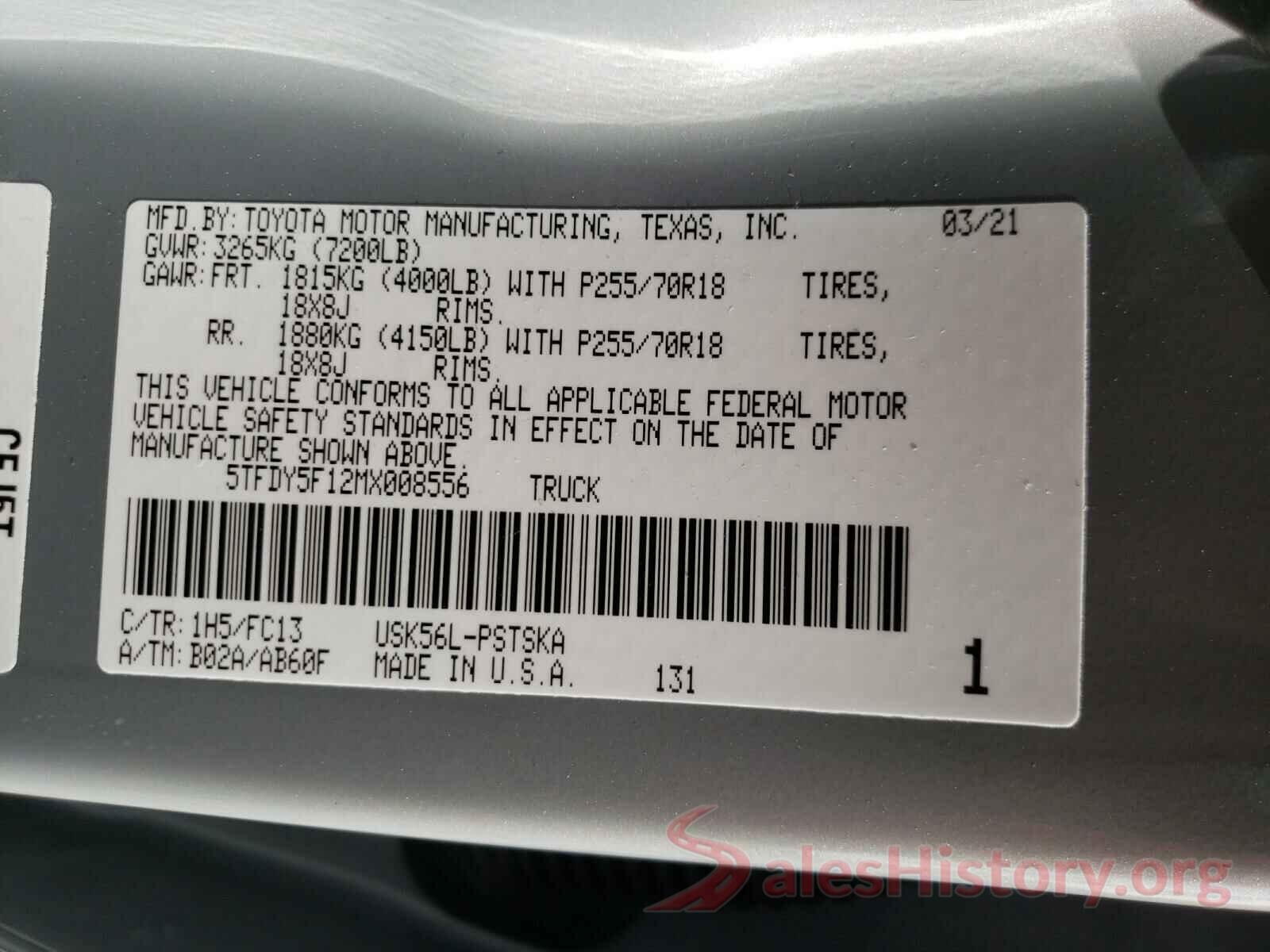 5TFDY5F12MX008556 2021 TOYOTA TUNDRA