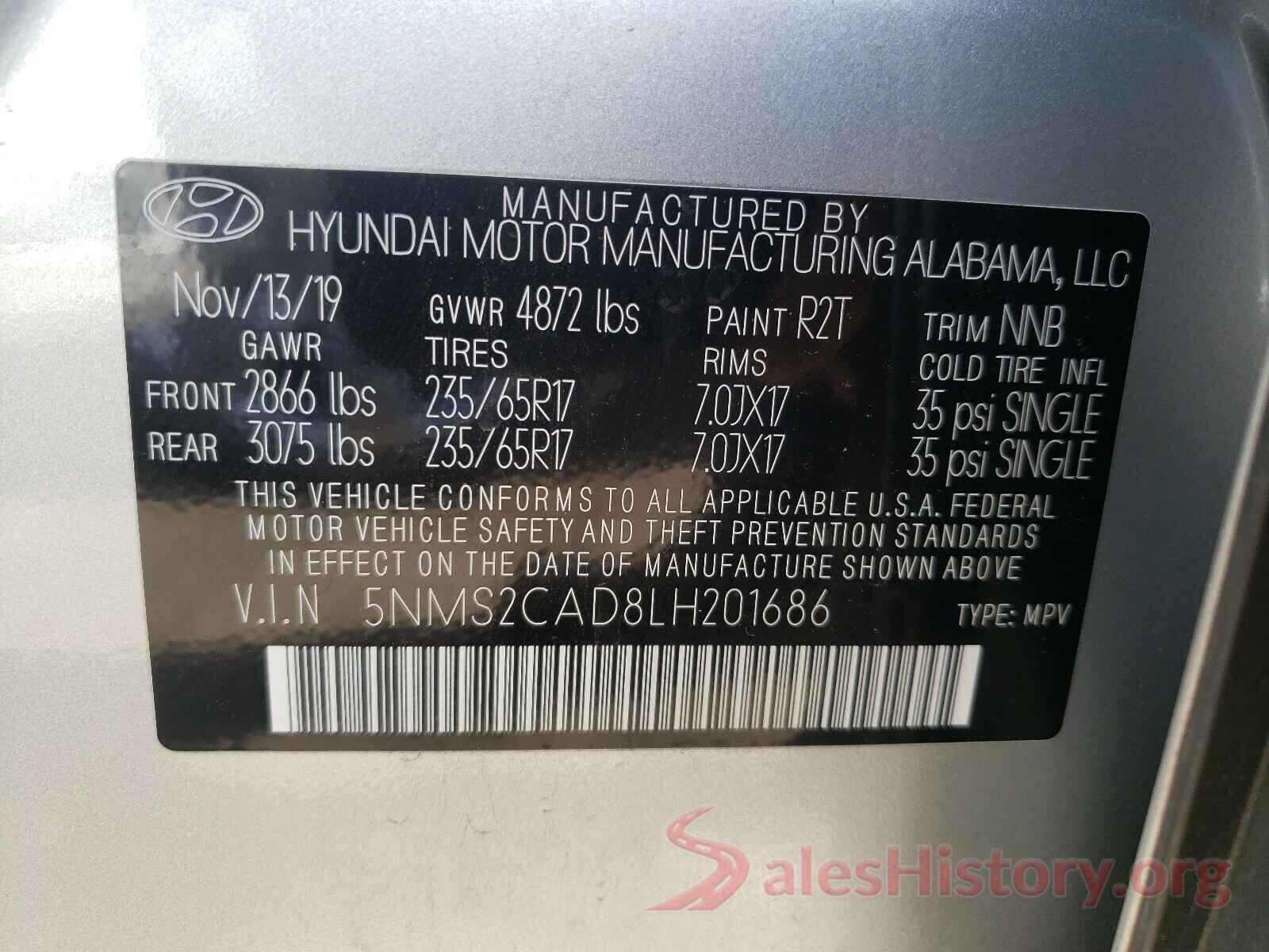 5NMS2CAD8LH201686 2020 HYUNDAI SANTA FE