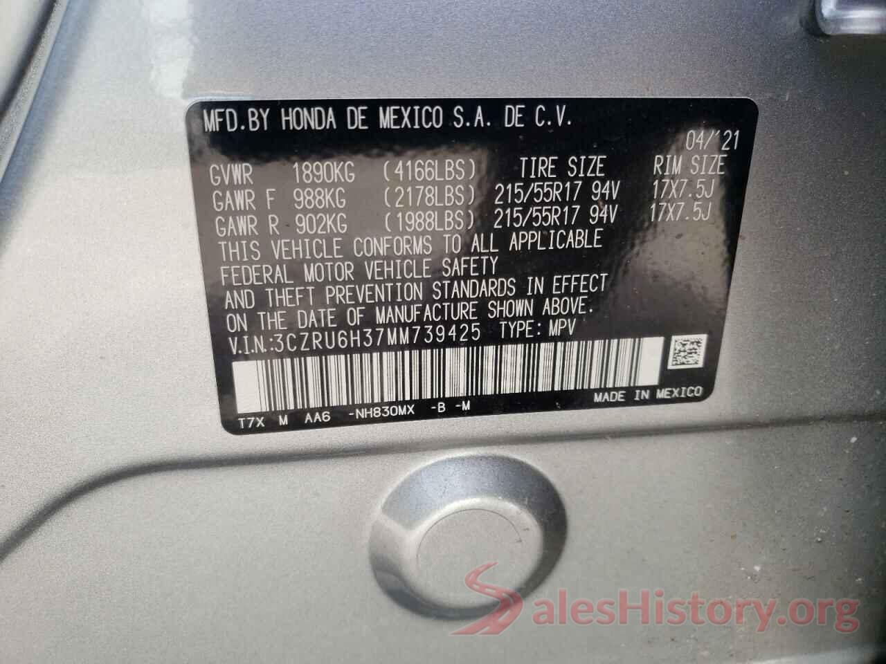 3CZRU6H37MM739425 2021 HONDA HR-V