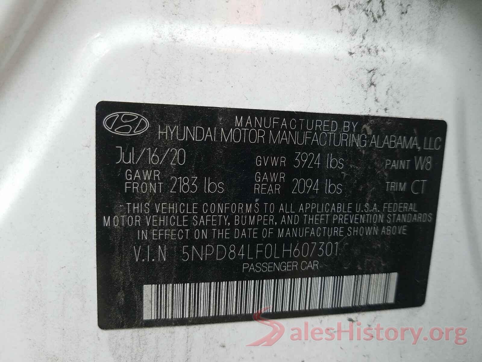 5NPD84LF0LH607301 2020 HYUNDAI ELANTRA