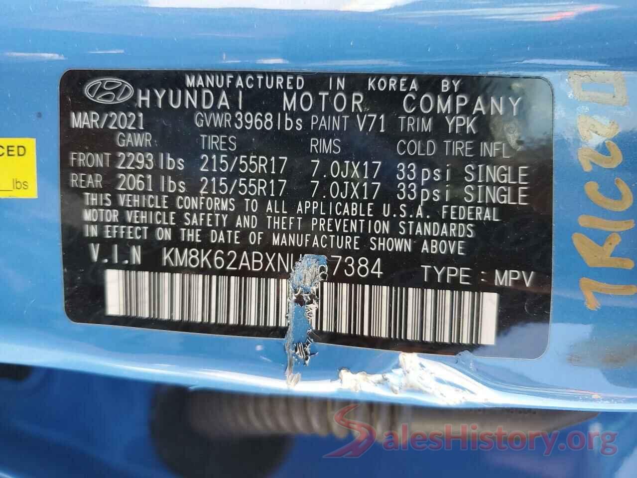 KM8K62ABXNU767384 2022 HYUNDAI KONA