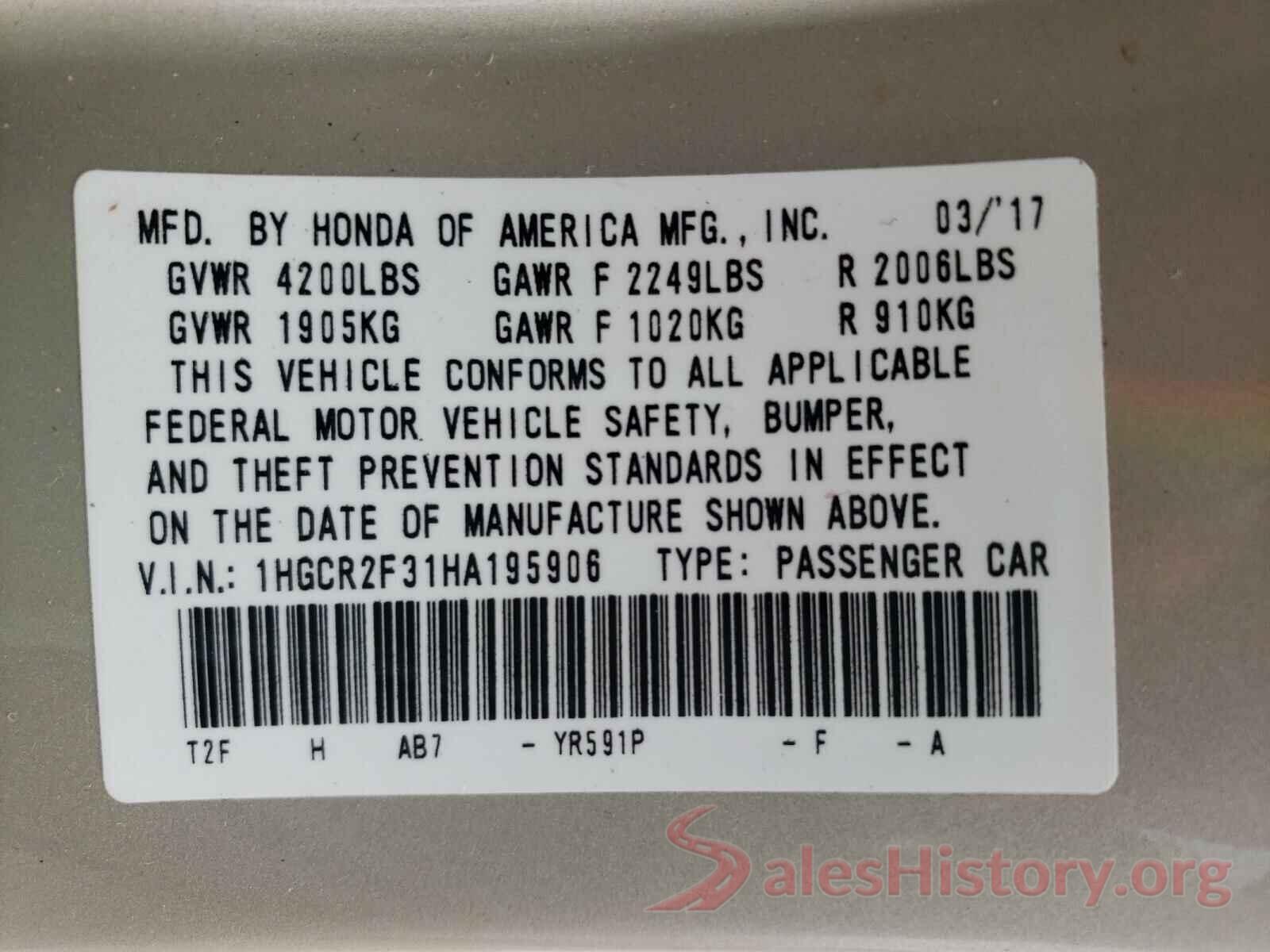 1HGCR2F31HA195906 2017 HONDA ACCORD