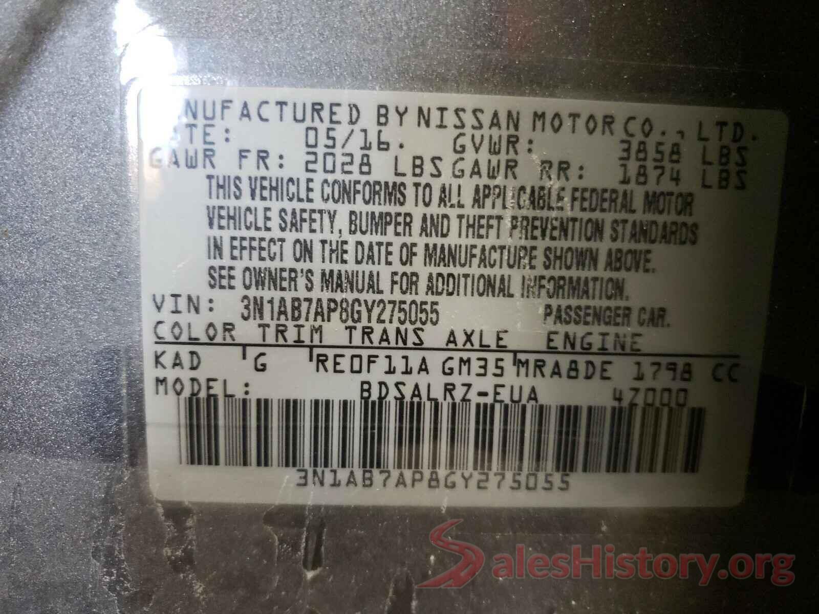 3N1AB7AP8GY275055 2016 NISSAN SENTRA