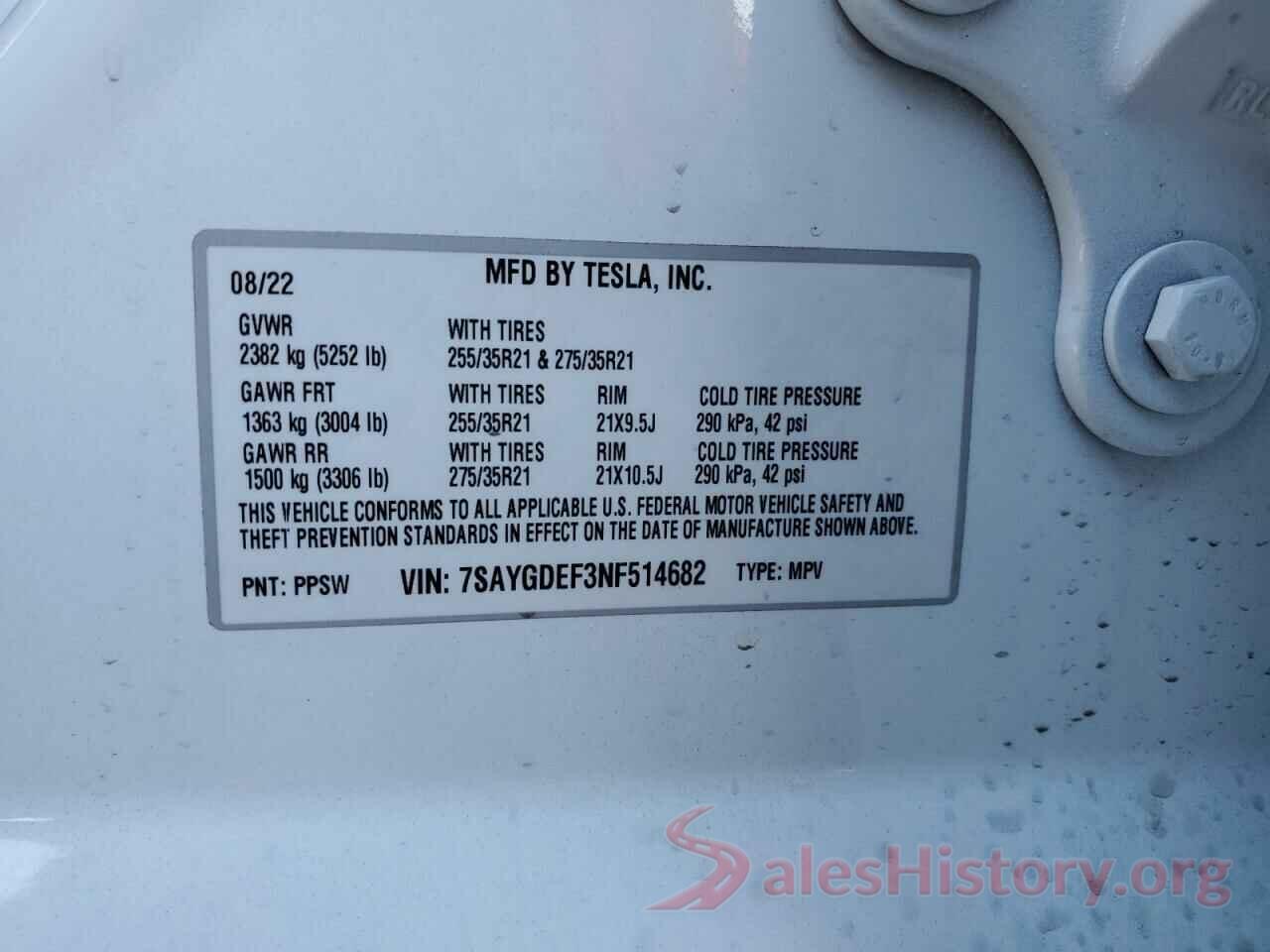 7SAYGDEF3NF514682 2022 TESLA MODEL Y