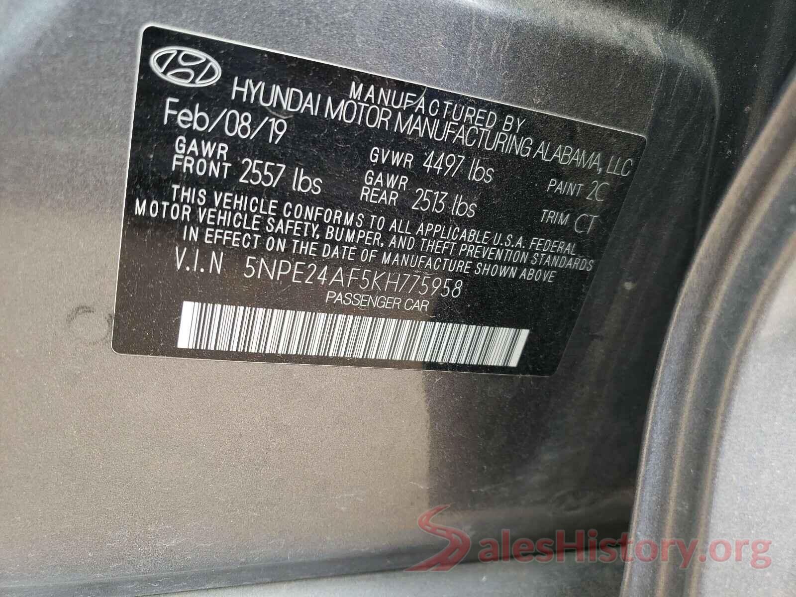 5NPE24AF5KH775958 2019 HYUNDAI SONATA