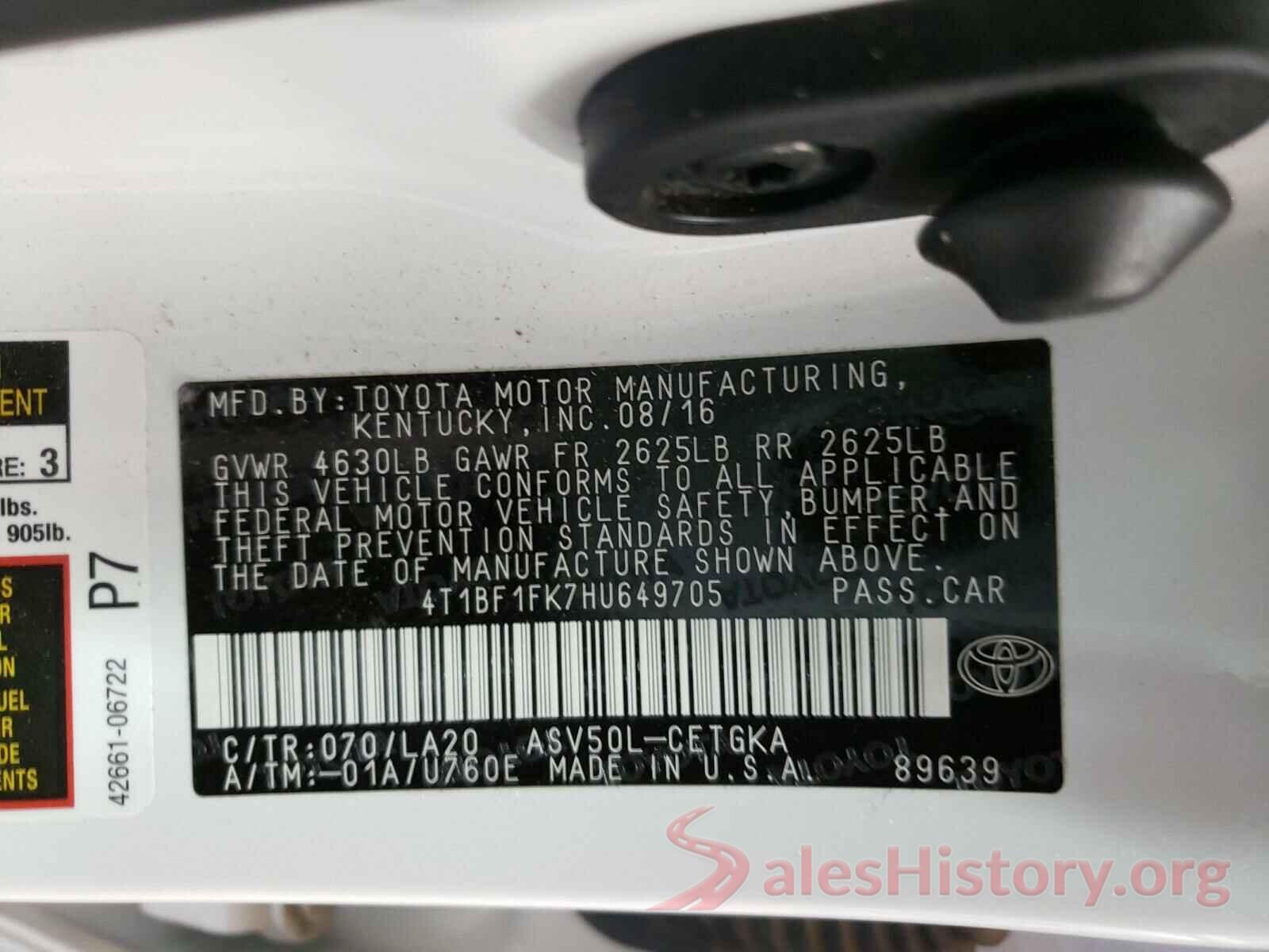 4T1BF1FK7HU649705 2017 TOYOTA CAMRY