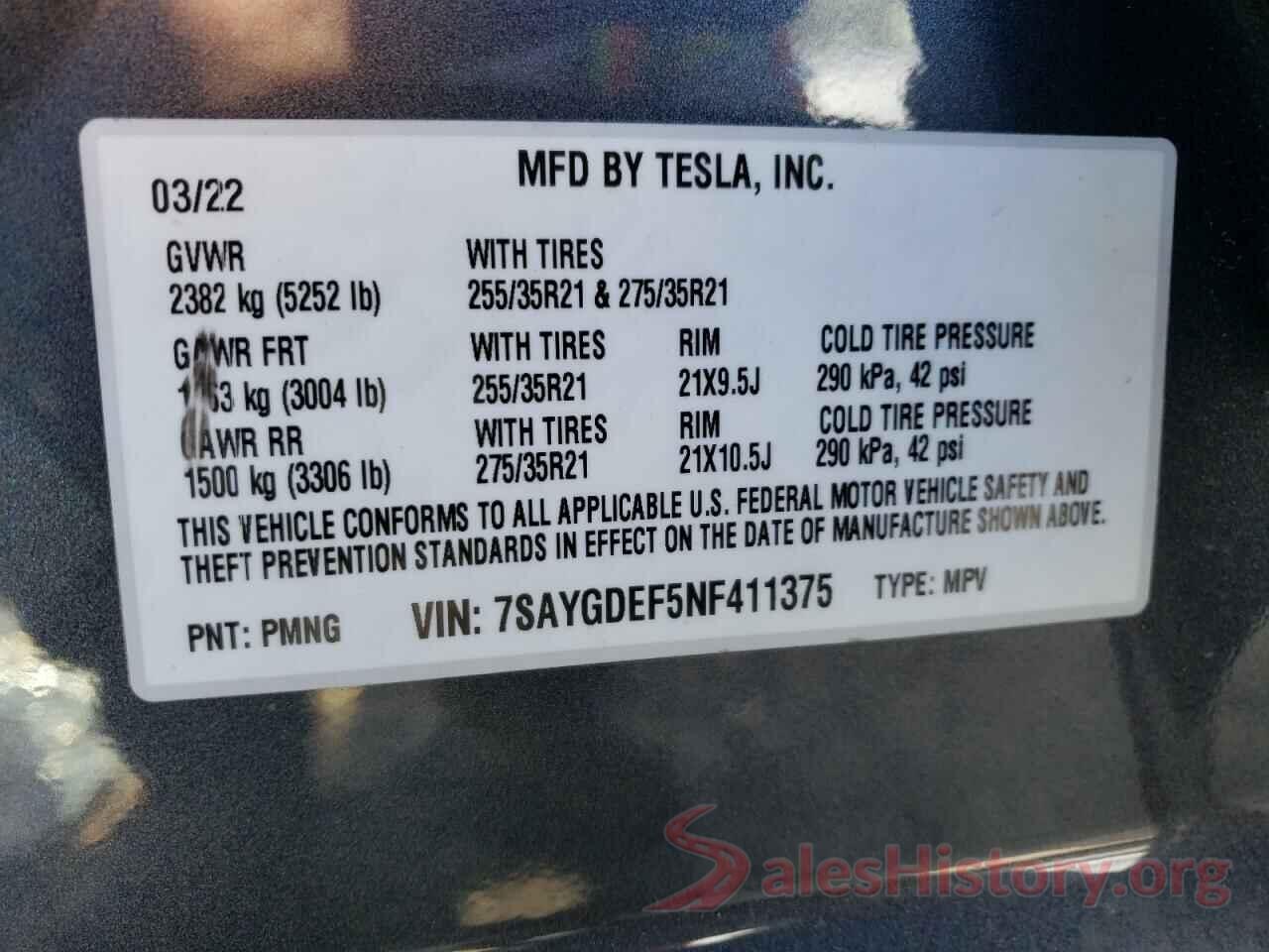 7SAYGDEF5NF411375 2022 TESLA MODEL Y