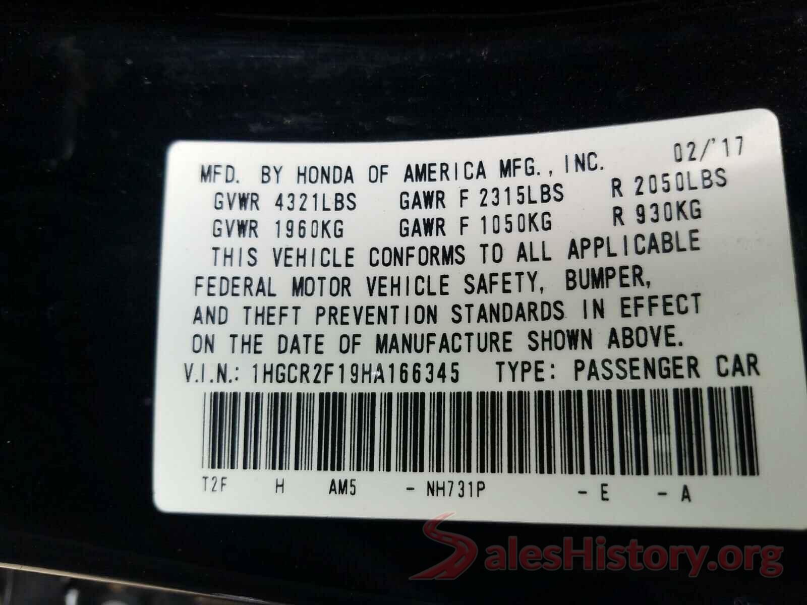 1HGCR2F19HA166345 2017 HONDA ACCORD