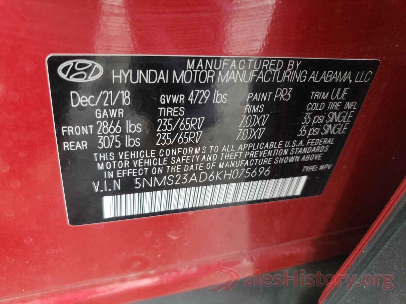 5NMS23AD6KH075696 2019 HYUNDAI SANTA FE