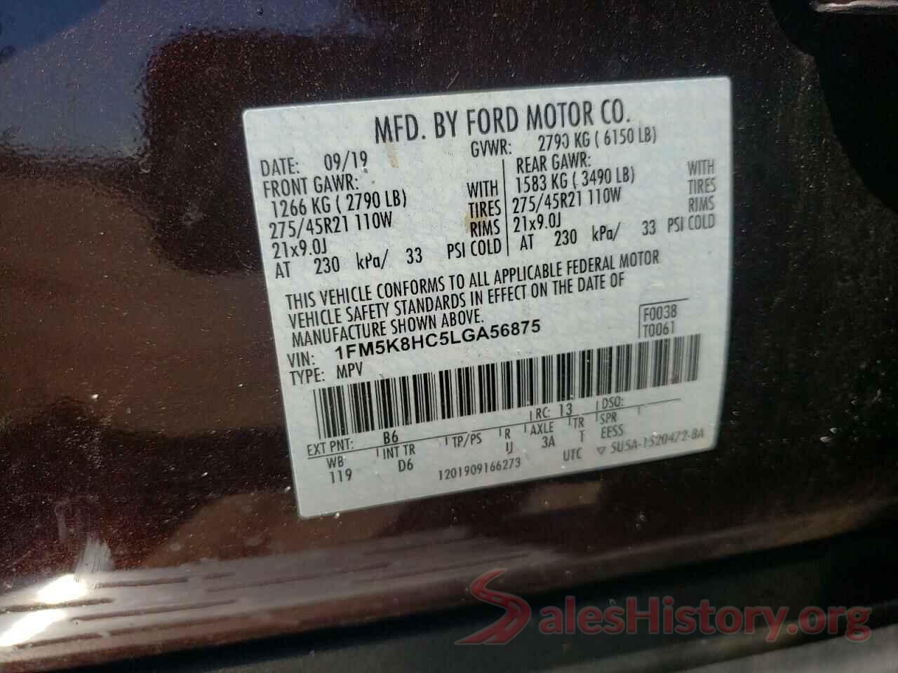 1FM5K8HC5LGA56875 2020 FORD EXPLORER