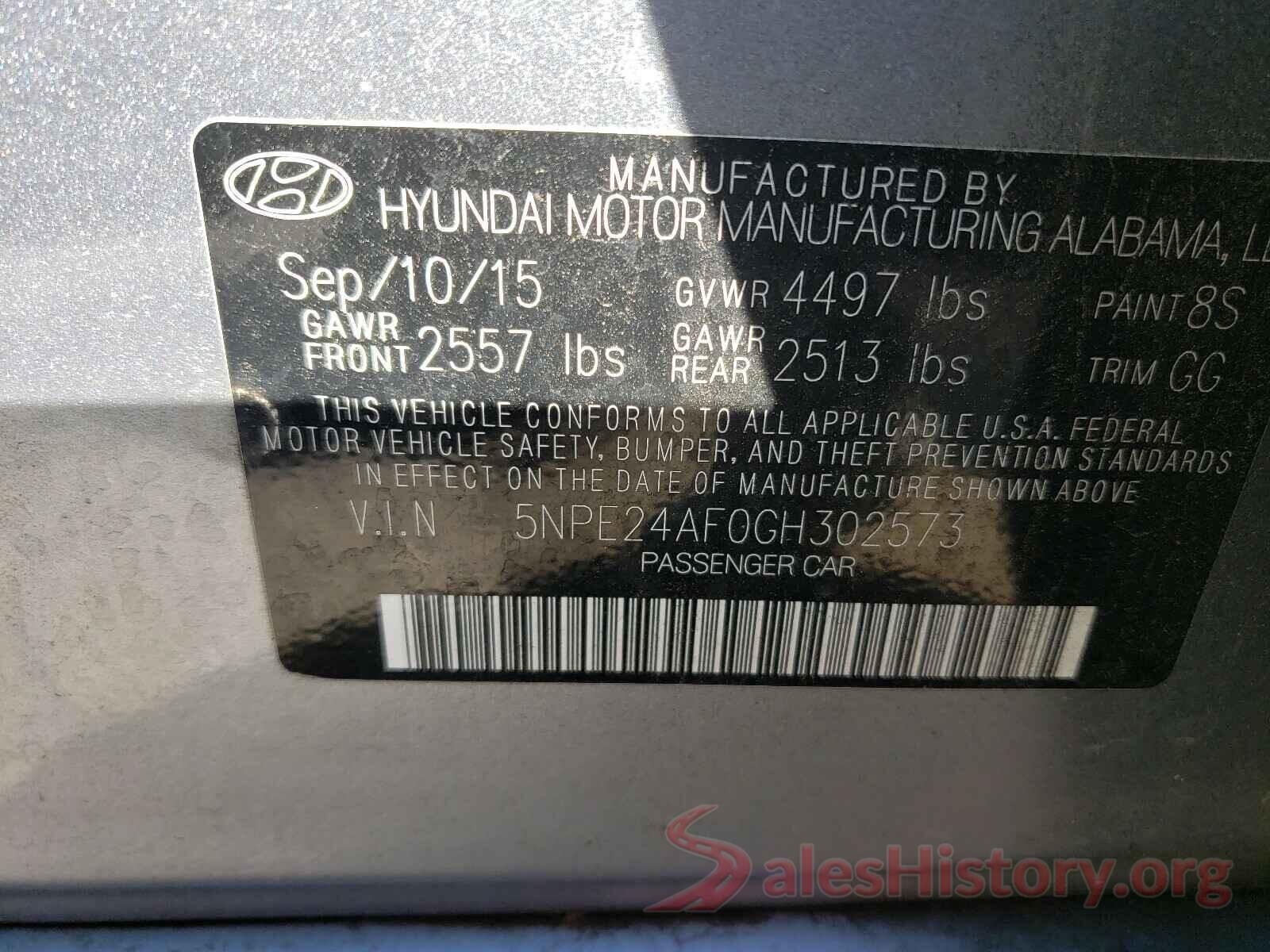 5NPE24AF0GH302573 2016 HYUNDAI SONATA