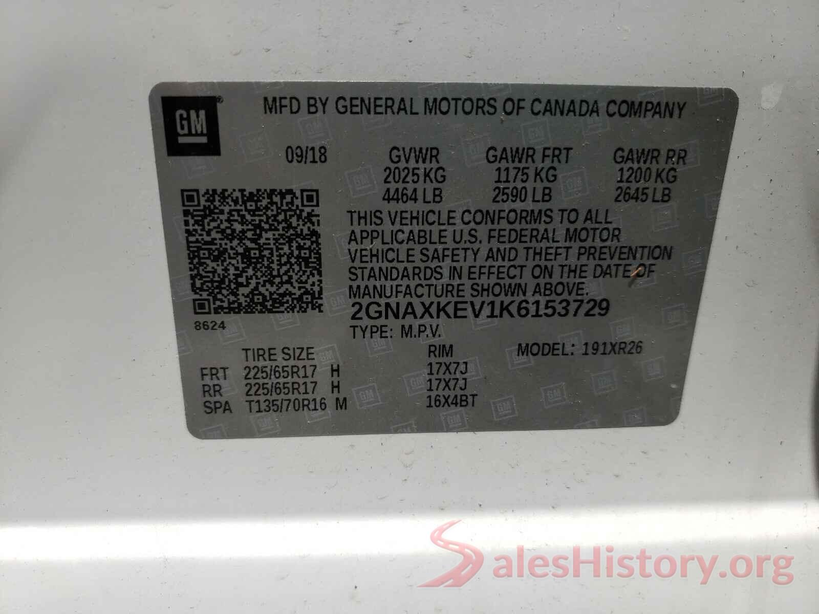 2GNAXKEV1K6153729 2019 CHEVROLET EQUINOX