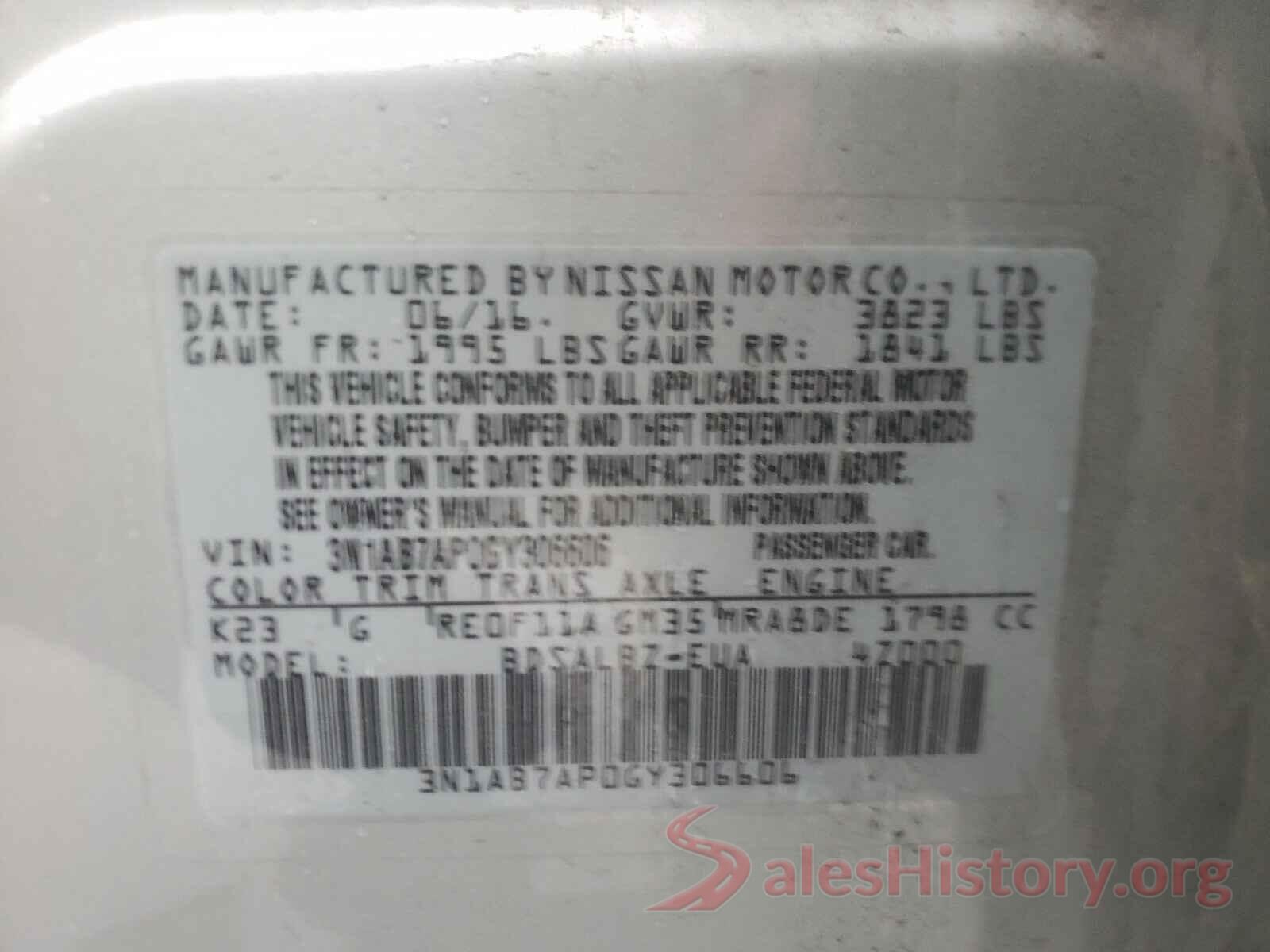 3N1AB7AP0GY306606 2016 NISSAN SENTRA