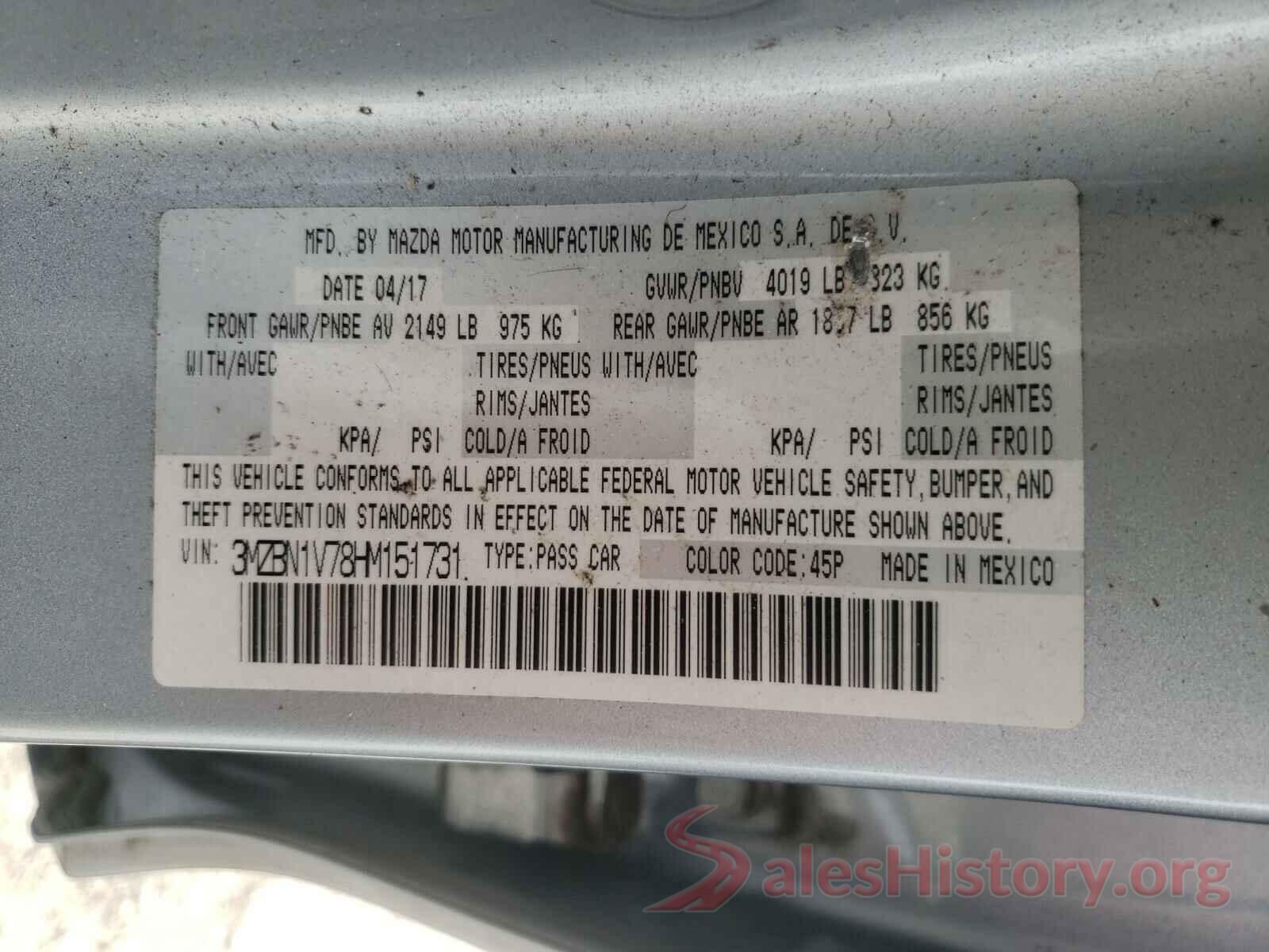 3MZBN1V78HM151731 2017 MAZDA 3