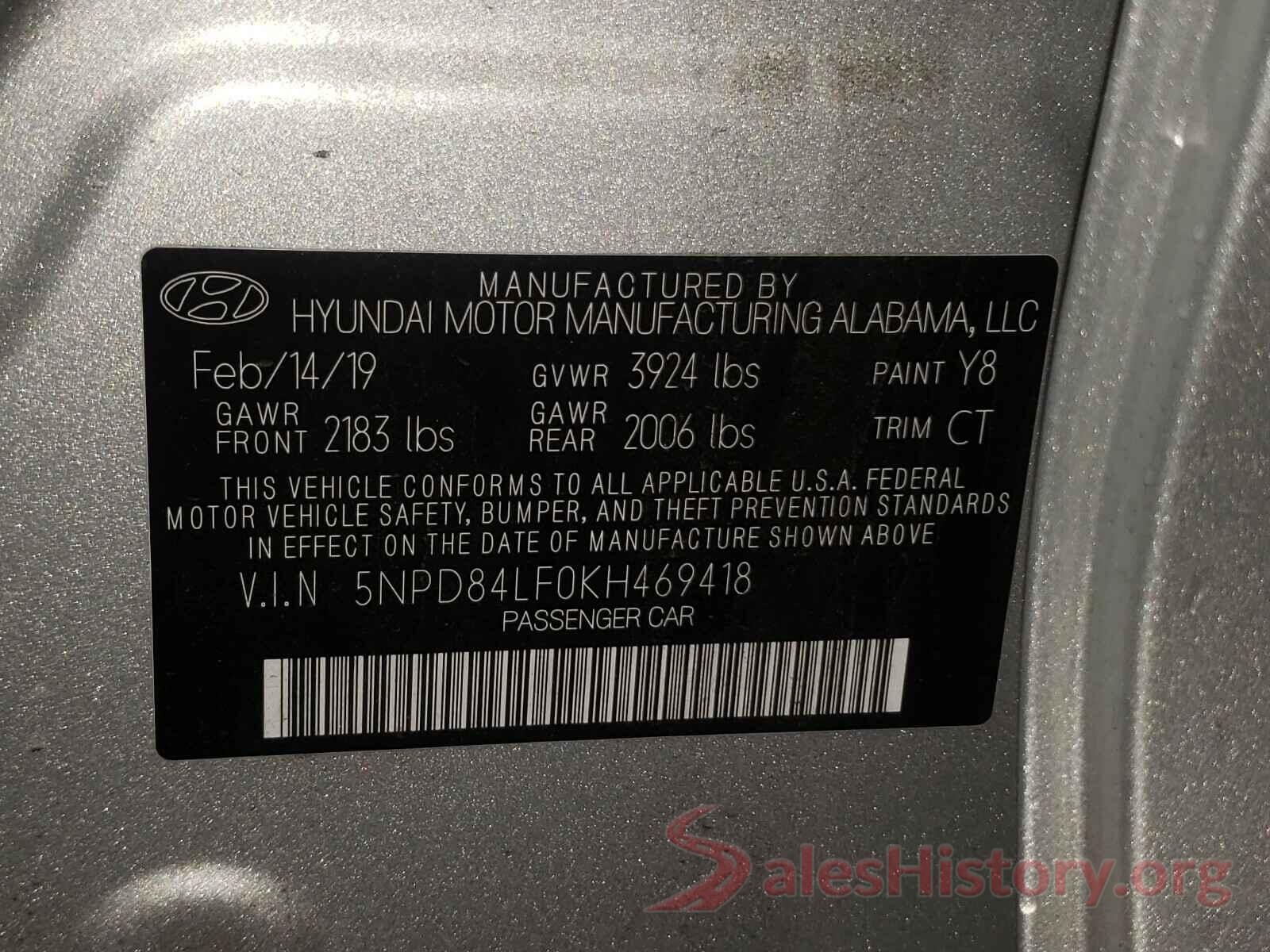 5NPD84LF0KH469418 2019 HYUNDAI ELANTRA