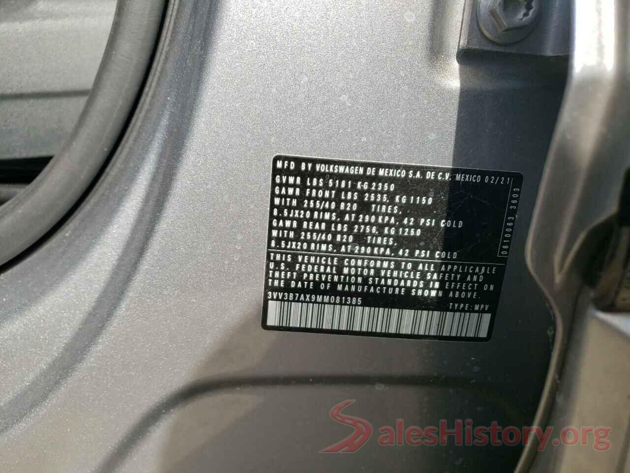 3VV3B7AX9MM081385 2021 VOLKSWAGEN TIGUAN