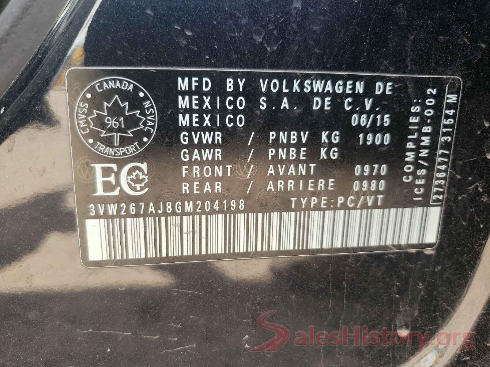 3VW267AJ8GM204198 2016 VOLKSWAGEN JETTA