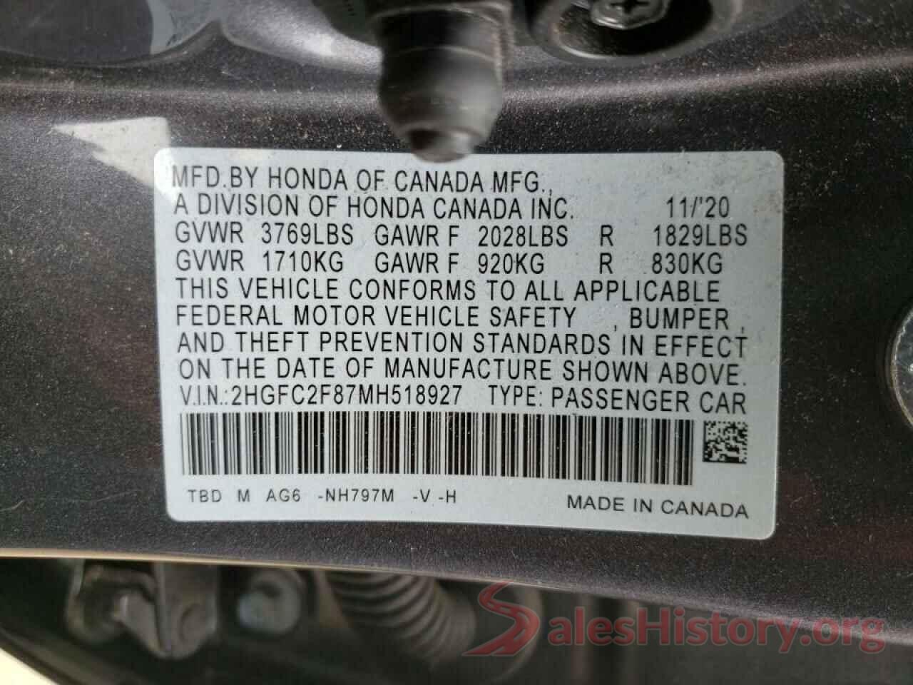 2HGFC2F87MH518927 2021 HONDA CIVIC