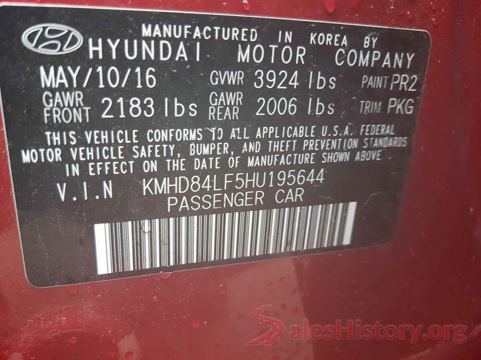 KMHD84LF5HU195644 2017 HYUNDAI ELANTRA