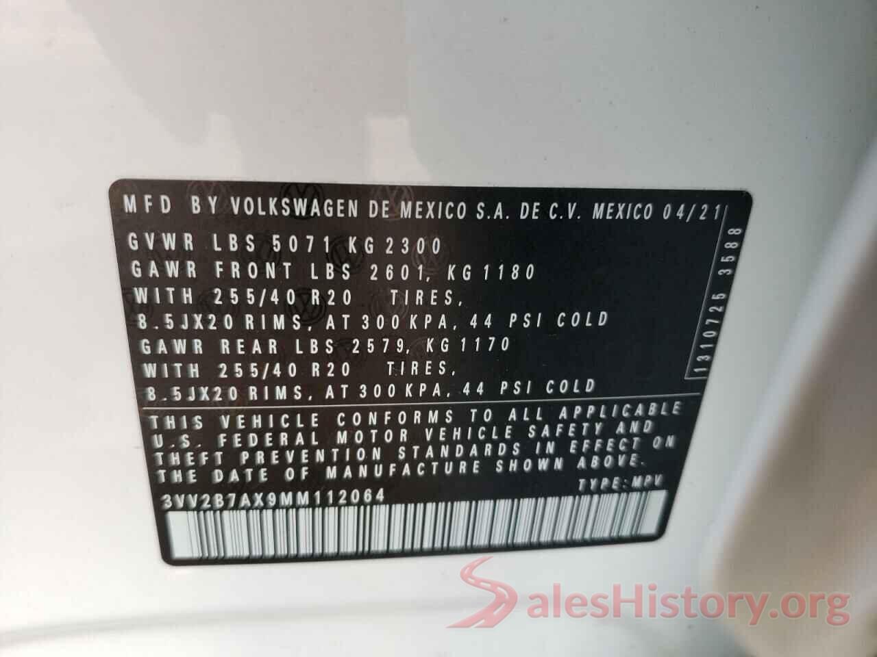 3VV2B7AX9MM112064 2021 VOLKSWAGEN TIGUAN