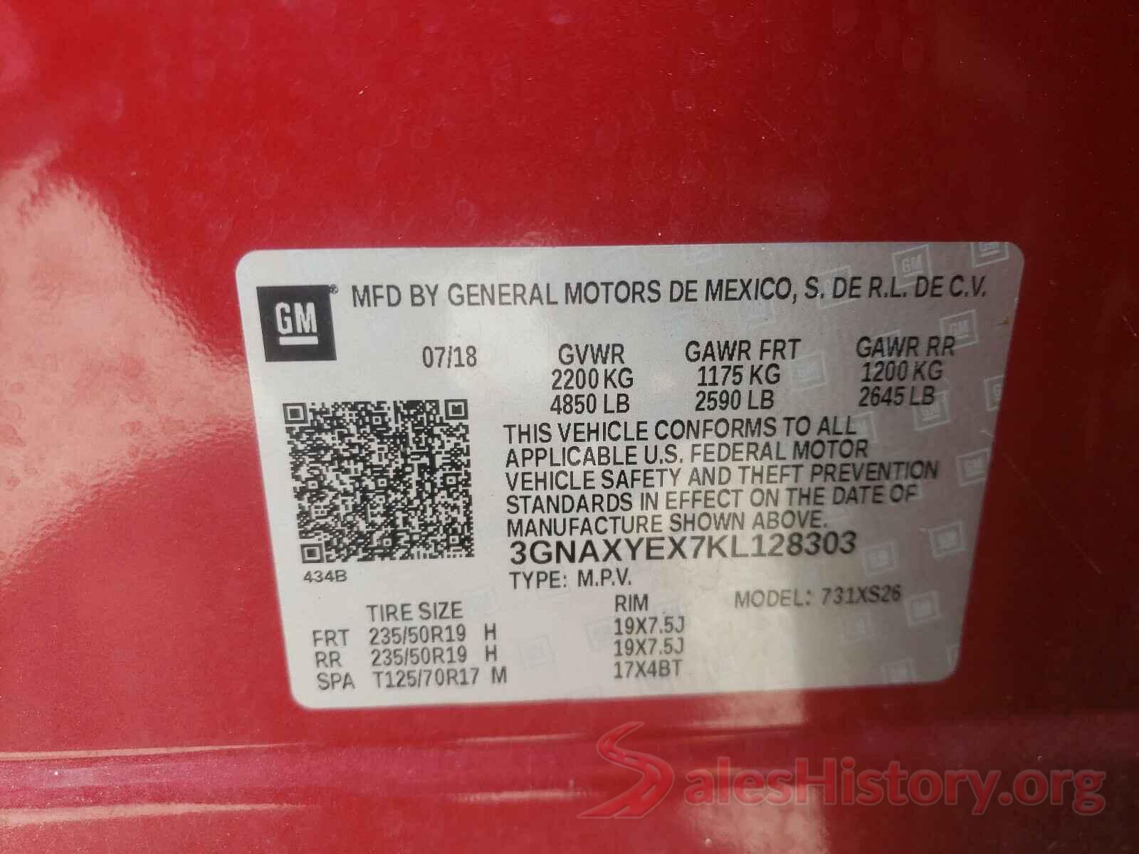 3GNAXYEX7KL128303 2019 CHEVROLET EQUINOX