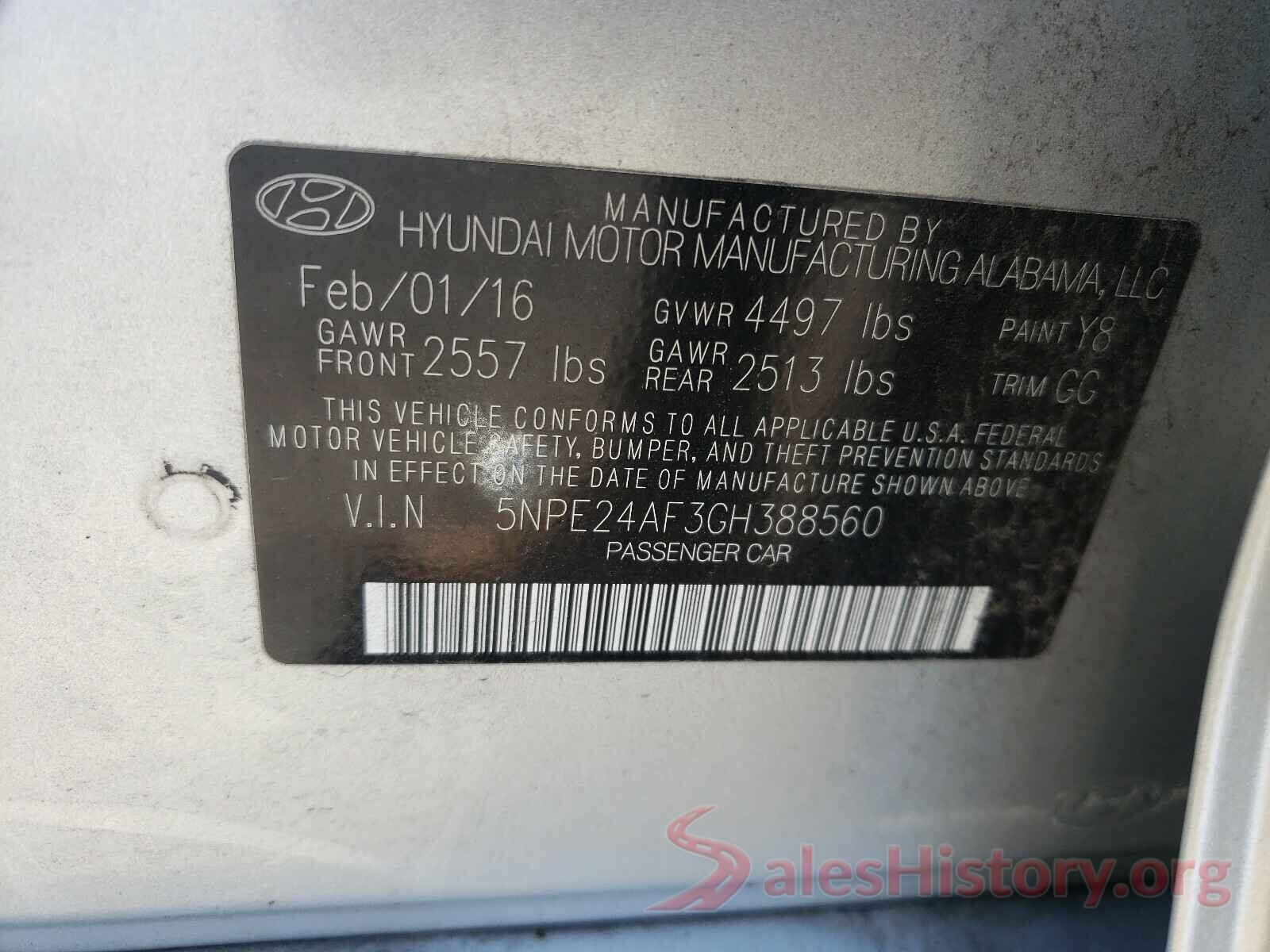 5NPE24AF3GH388560 2016 HYUNDAI SONATA