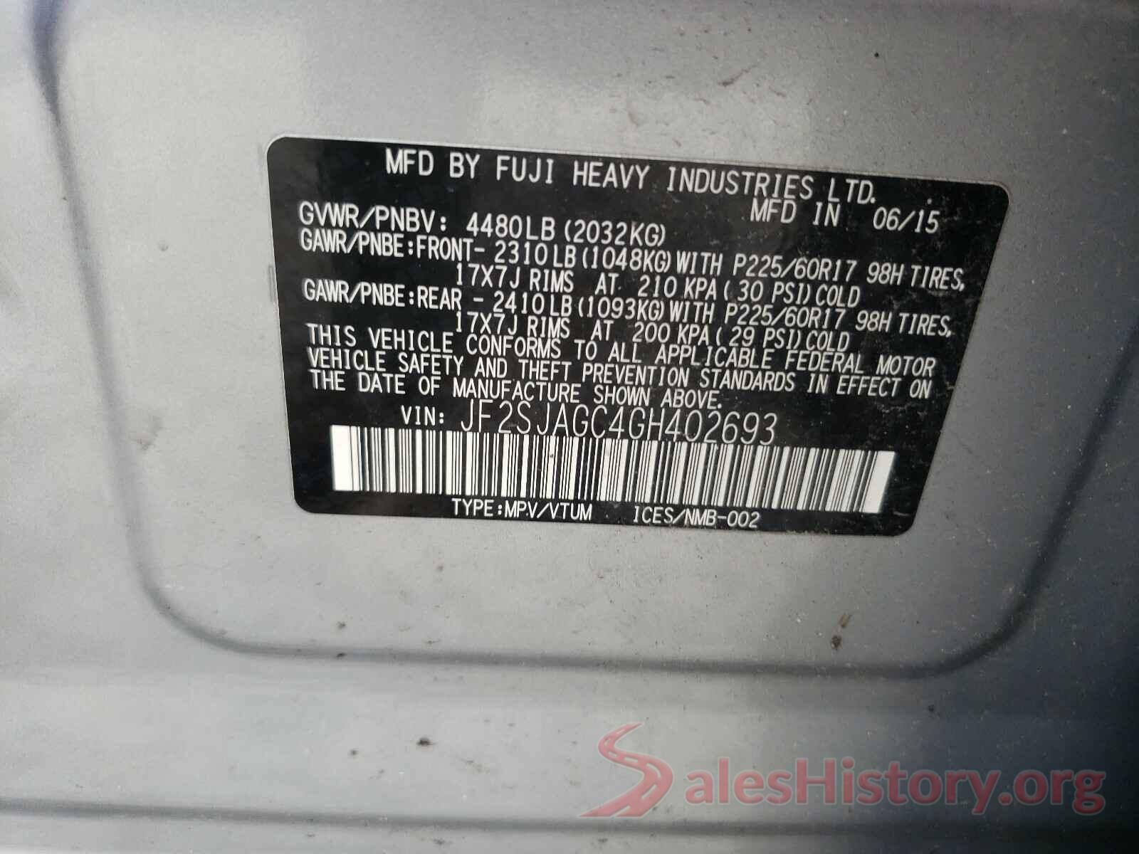 JF2SJAGC4GH402693 2016 SUBARU FORESTER