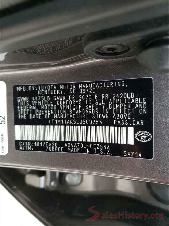 4T1M11AK5LU509255 2020 TOYOTA CAMRY