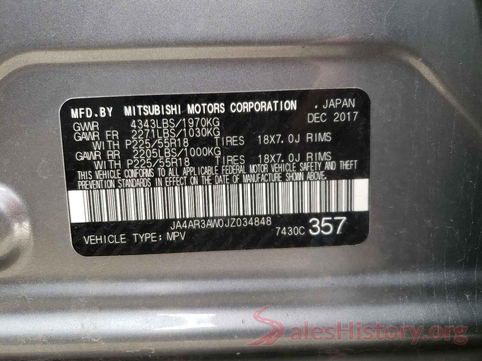 JA4AR3AW0JZ034848 2018 MITSUBISHI OUTLANDER