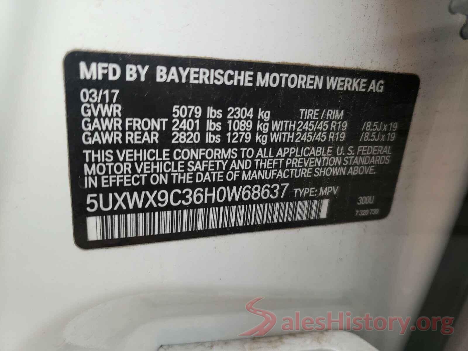 5UXWX9C36H0W68637 2017 BMW X3