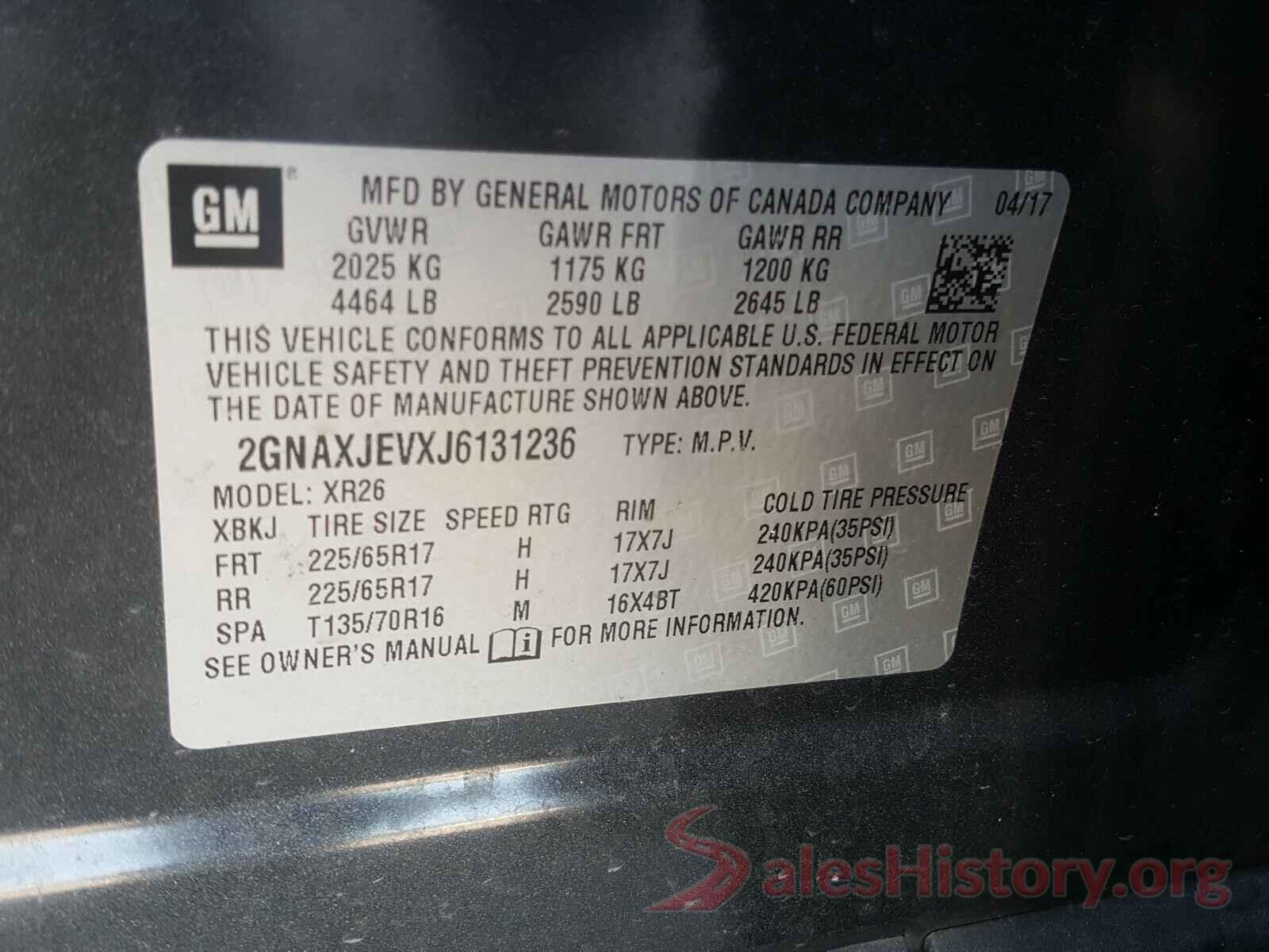 2GNAXJEVXJ6131236 2018 CHEVROLET EQUINOX