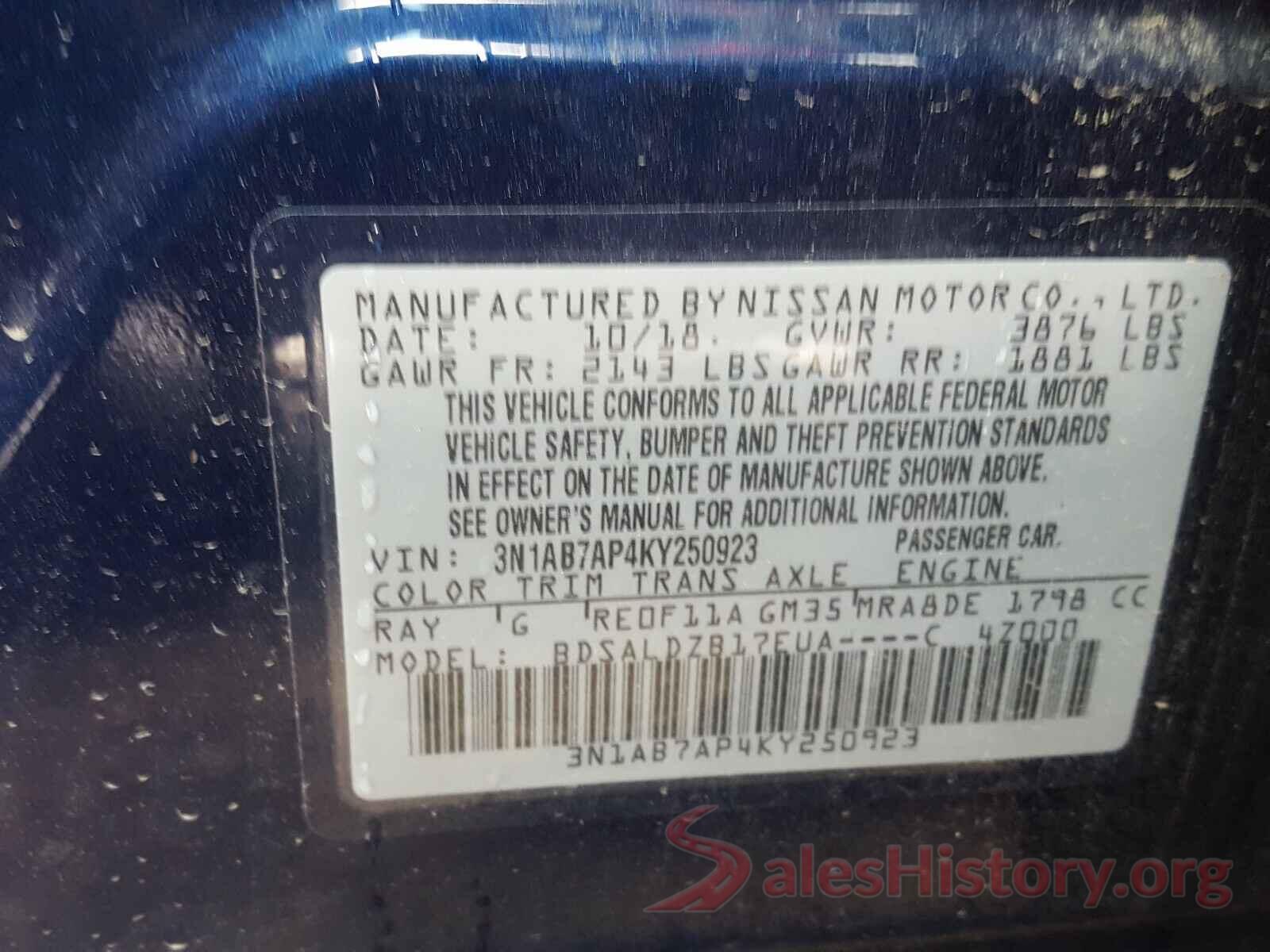 3N1AB7AP4KY250923 2019 NISSAN SENTRA