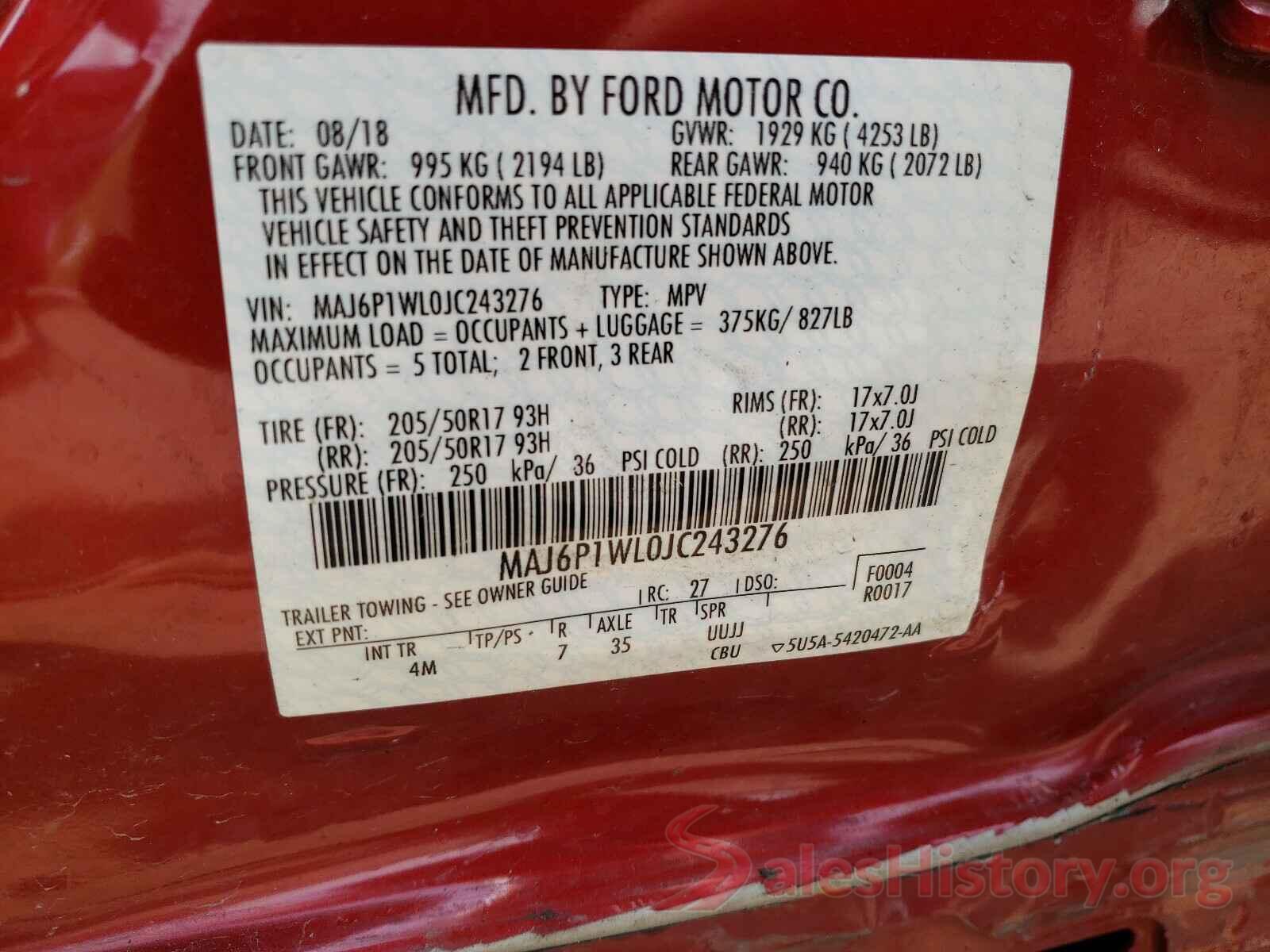 MAJ6P1WL0JC243276 2018 FORD ALL OTHER