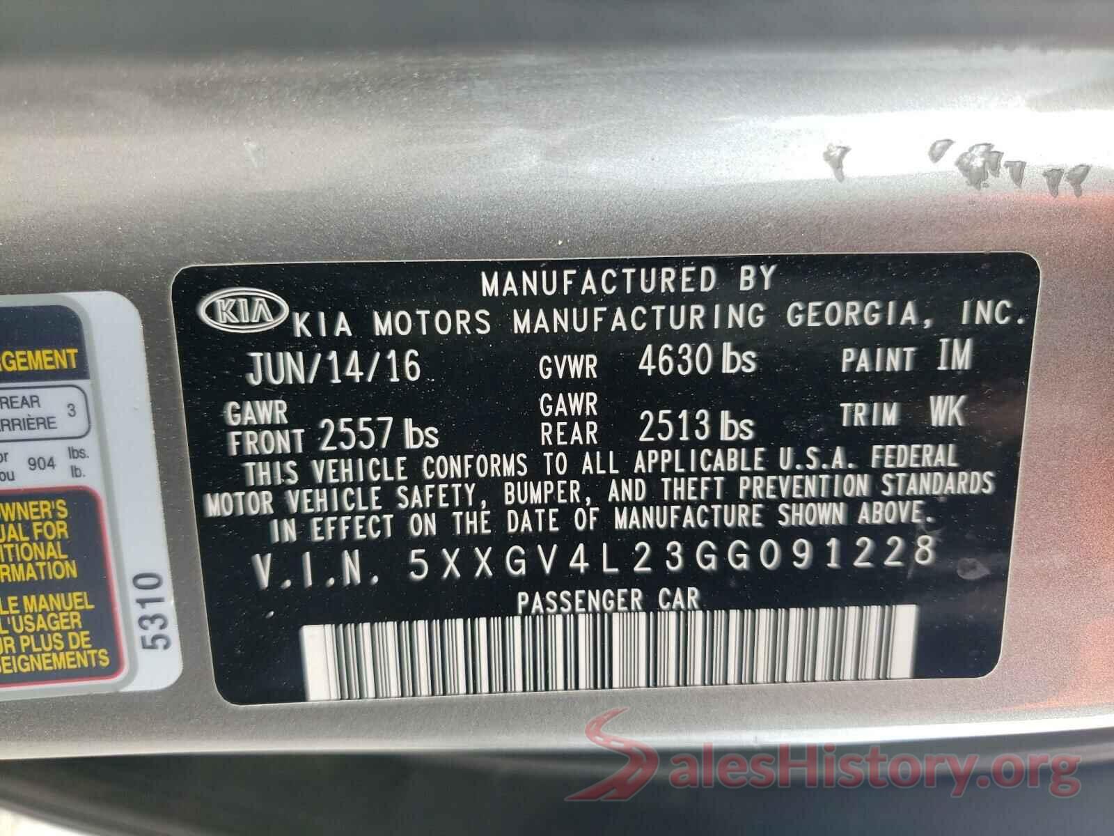 5XXGV4L23GG091228 2016 KIA OPTIMA