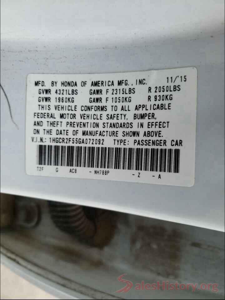 1HGCR2F55GA072092 2016 HONDA ACCORD