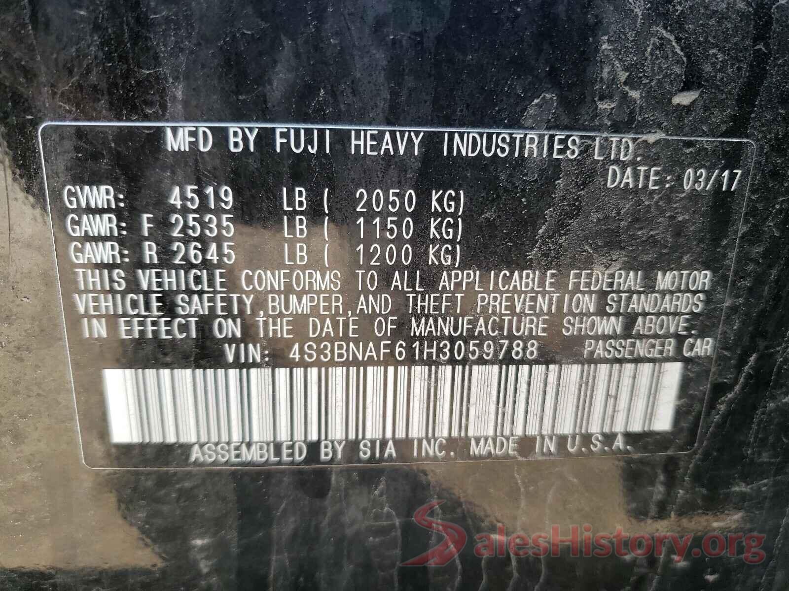 4S3BNAF61H3059788 2017 SUBARU LEGACY