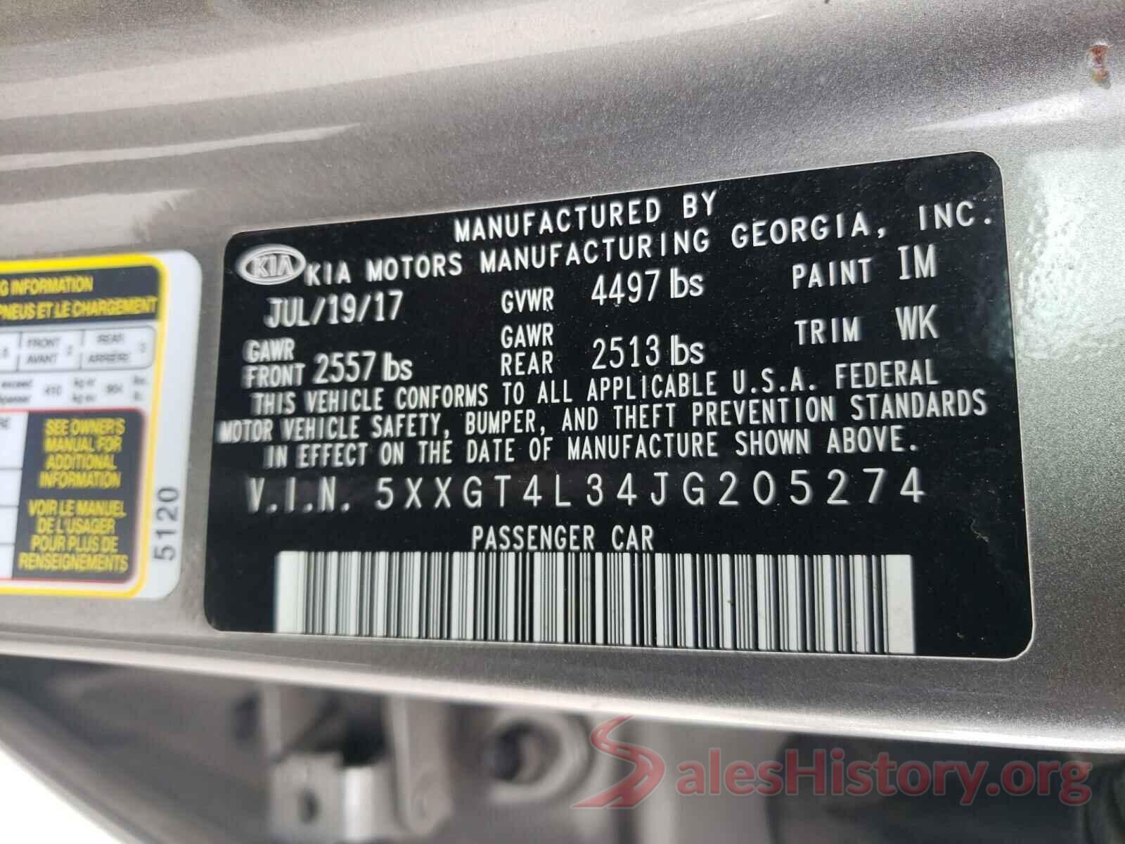 5XXGT4L34JG205274 2018 KIA OPTIMA