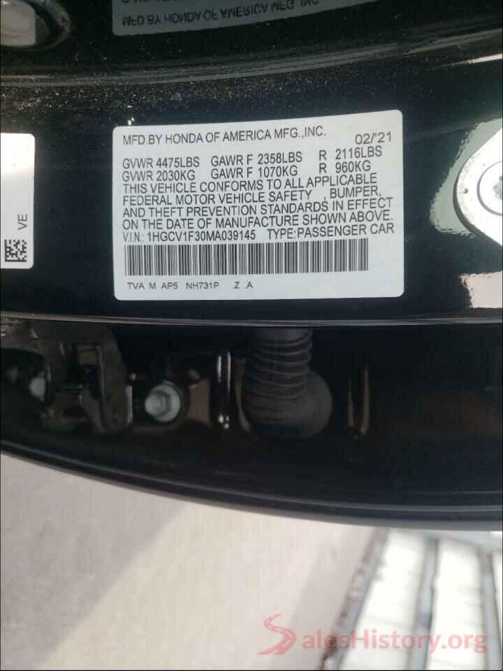 1HGCV1F30MA039145 2021 HONDA ACCORD