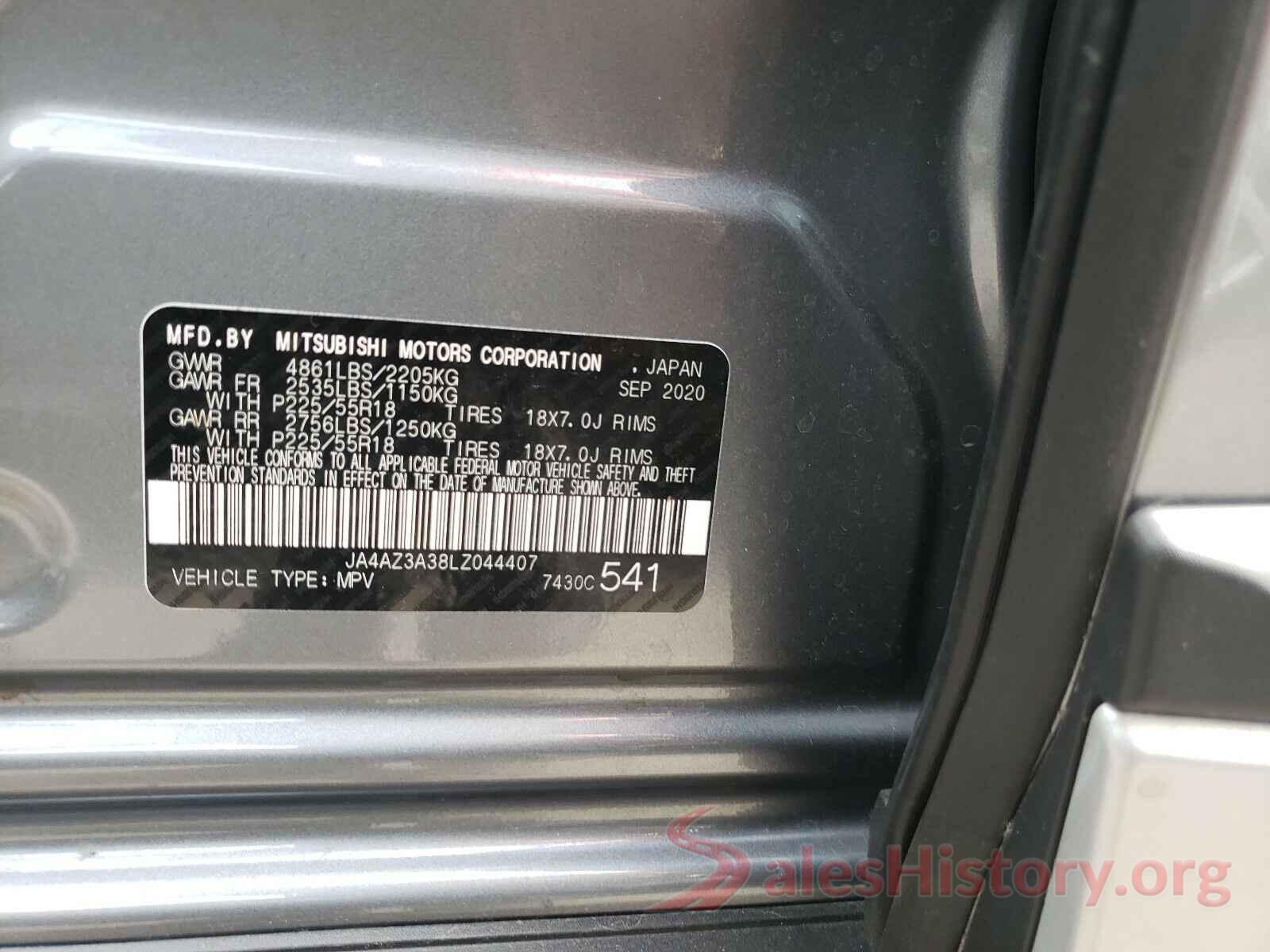 JA4AZ3A38LZ044407 2020 MITSUBISHI OUTLANDER