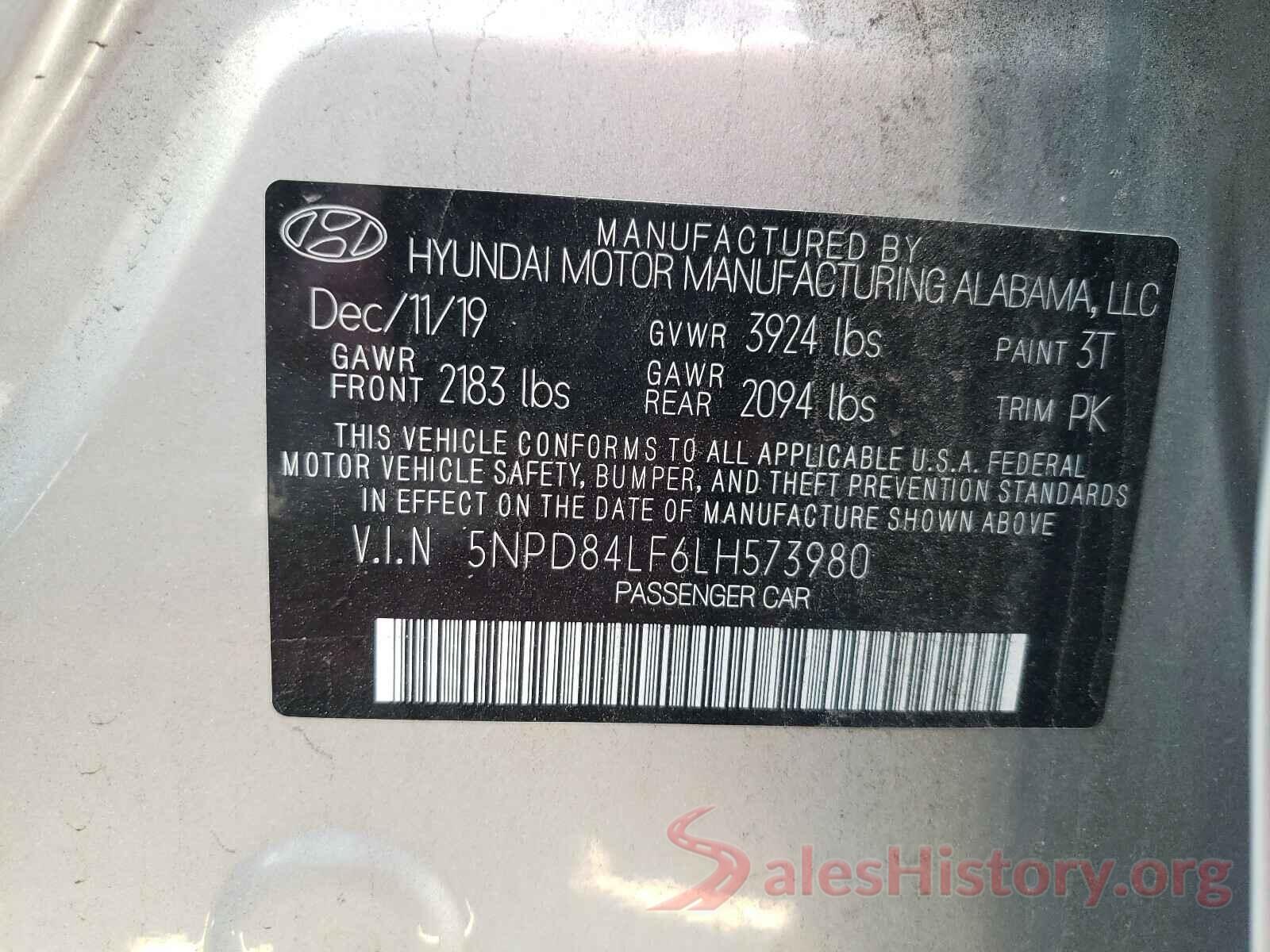 5NPD84LF6LH573980 2020 HYUNDAI ELANTRA