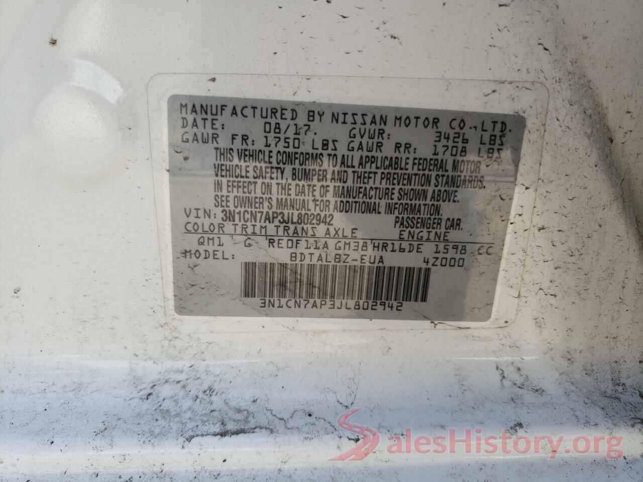 3N1CN7AP3JL802942 2018 NISSAN VERSA