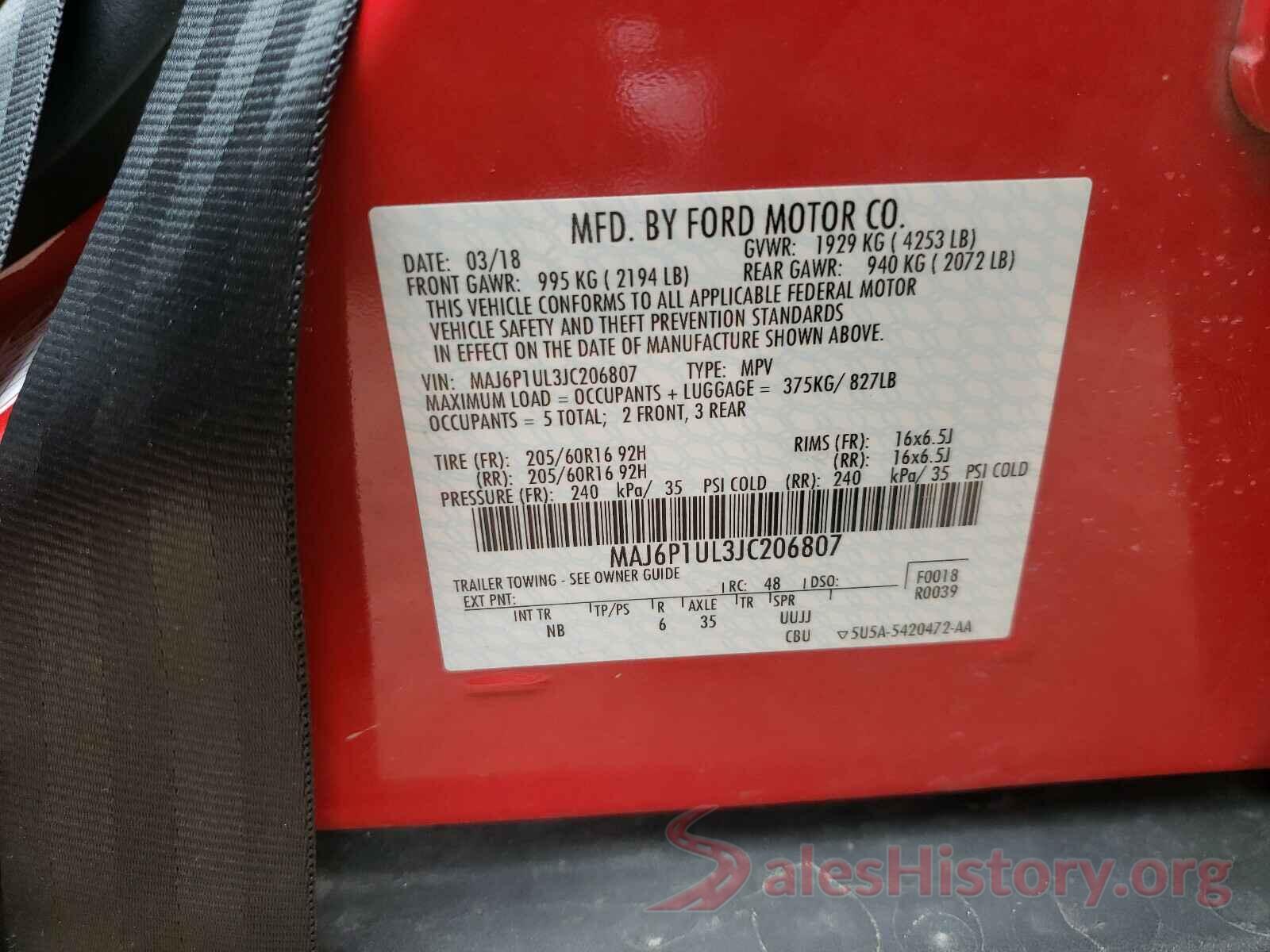 MAJ6P1UL3JC206807 2018 FORD ALL OTHER