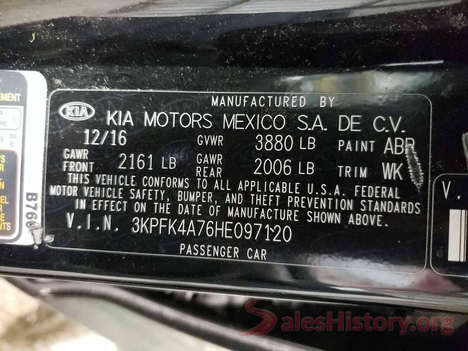 3KPFK4A76HE097120 2017 KIA FORTE